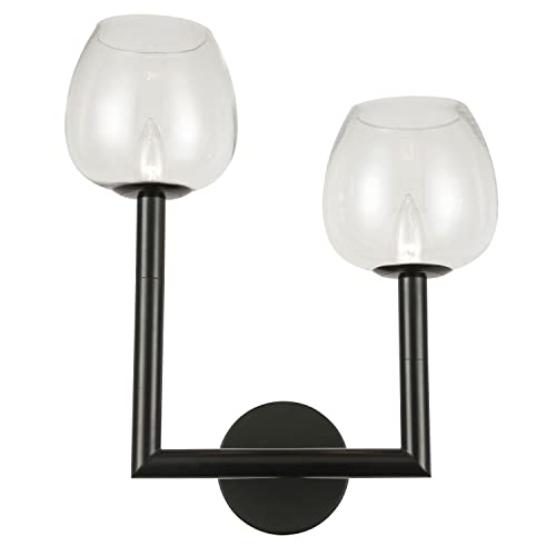 Dainolite 2 Light Wall Sconce, Incandescent, Metal, Black, Clear Glass, Model NOR-L-112W-MB-CLR