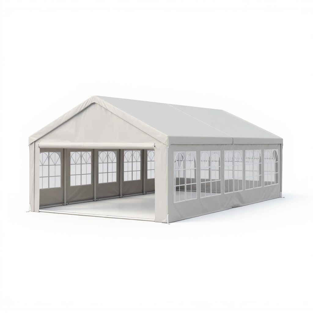 KEIKI 16'x32' Outdoor Heavy-Duty Party Tent, Large Commercial Canopy for Weddings & Events with Removable Sidewalls, 3 Storage Bags & 4 Ground Tubes, Garden & Patio Gazebo Shelter, White