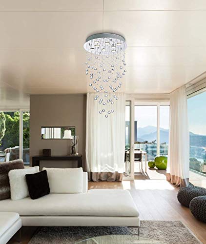 Bestier Crystal Raindrop Chandelier Flush Mount Light Fixture 20in Wide x 34in High Glass, Model AK-AJ-18129, 8 GU10 Bulbs Required