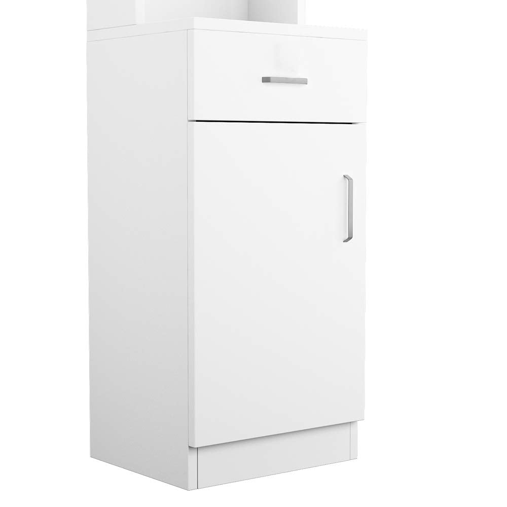 WZONICE98 Barber Cabinet with 5 Compartments, 1 Drawer and 1 Door, White Salon Station for Hair Stylists, Professional MDF Storage Cabinet for Beauty Salon, Spa, Home