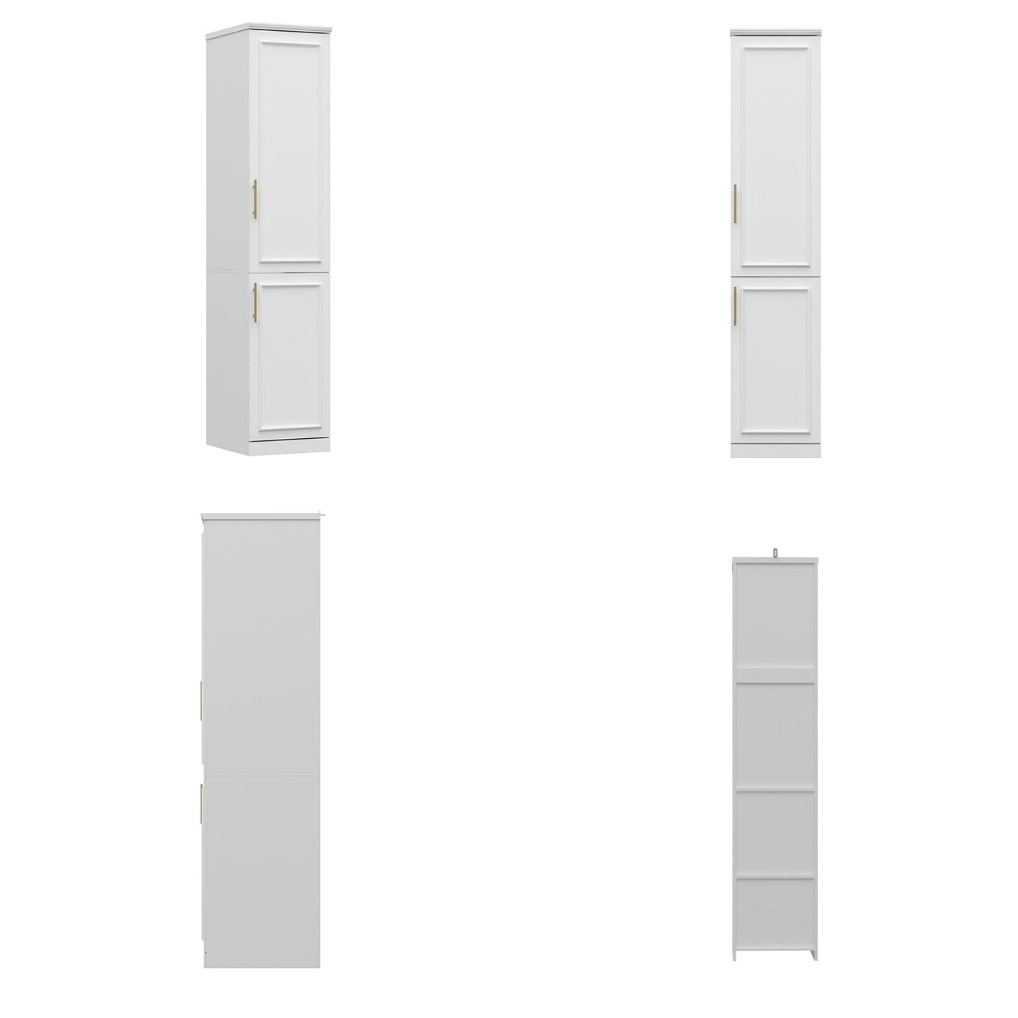 FUFU&GAGA Narrow Wardrobe Closet with 2 Doors, Modern White Bedroom Armoire with Gold Handles, Modern Clothes Storage Cabinet with Shelves, Hanging Rod, 15.7”W x 19.3”D x 74.8”H