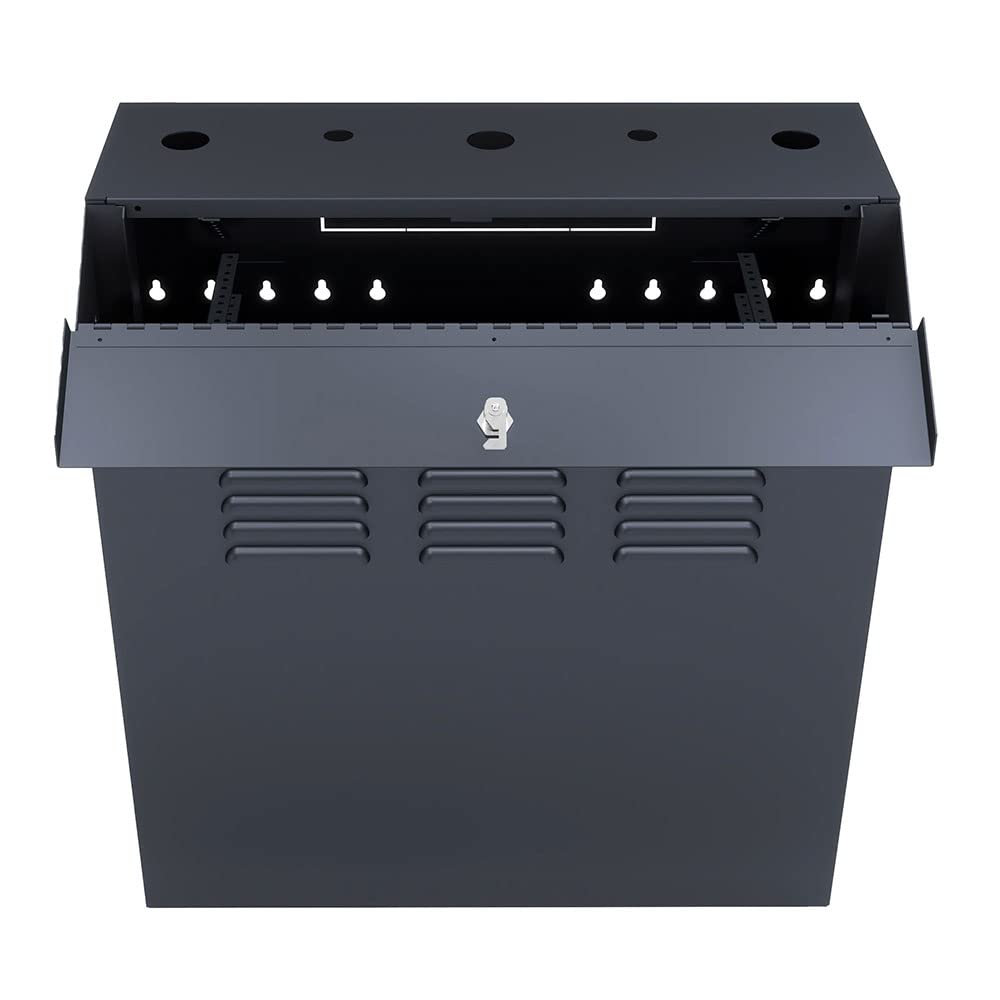 NavePoint 6U Vertical Server Rack Enclosure, Low Profile, 19.6" Deep, Max Weight Capacity 132lbs - 6U Network Cabinet Vertical Wall Mount, Perforated, Black