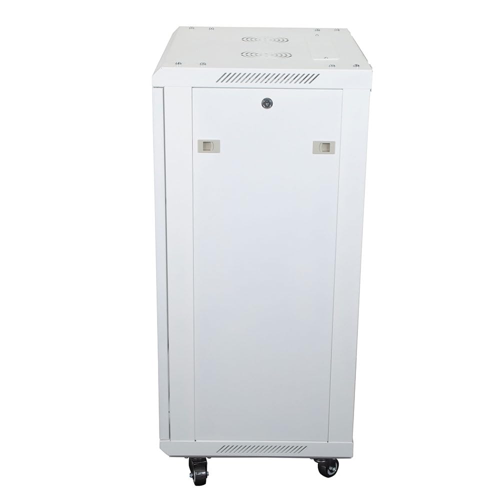 NavePoint 22U Network Cabinet with Glass Door – 22U Wall Mount Server Cabinet White 19” Rack for IT Equipment, AV Devices, Networking Equipment –23” Deep Server Rack Enclosure w/Wheels