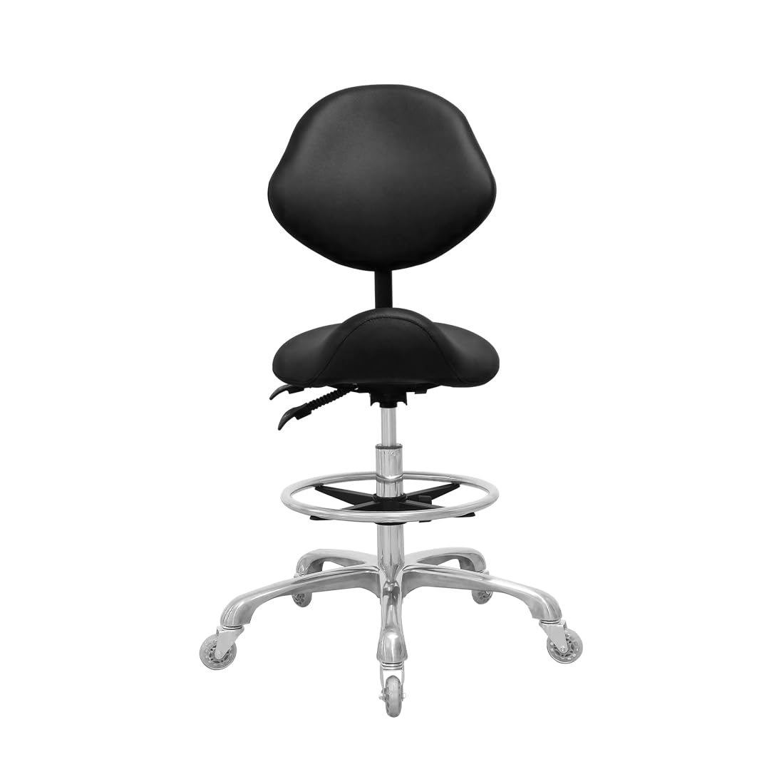 Nazalus Saddle Stool Chair with Back Support Footrest, Heavy-Duty(350LBS), Hydraulic Rolling Swivel Adjustable Stool Chair for Salon Spa Beauty Massage Dental Clinic Home Office Use(Black)