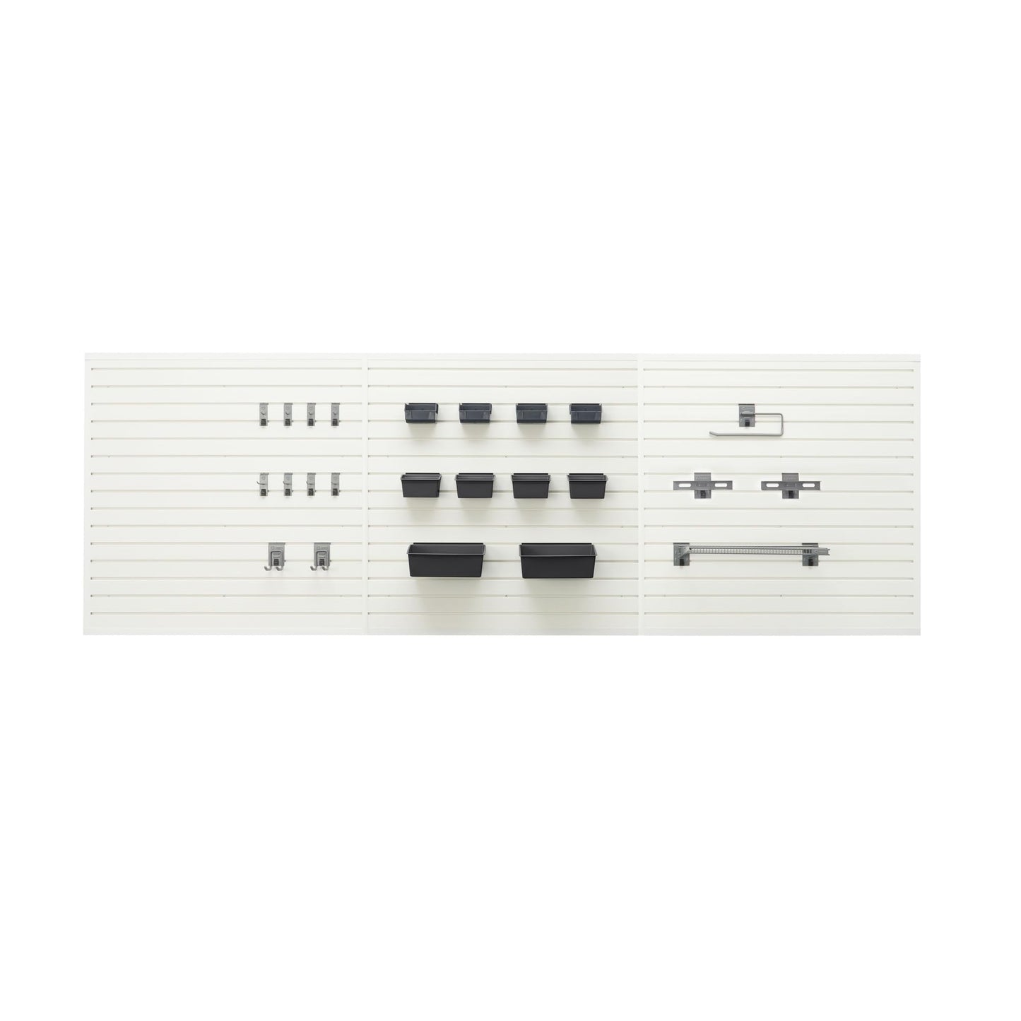 TRINITY 48 Sq Ft Modular Slatwall Panels Kit, Garage Organization and Storage System, Includes 24 Garage Organizer Accessories, 3600 lb Total Capacity, White PVC, Stud Mount Hardware Included