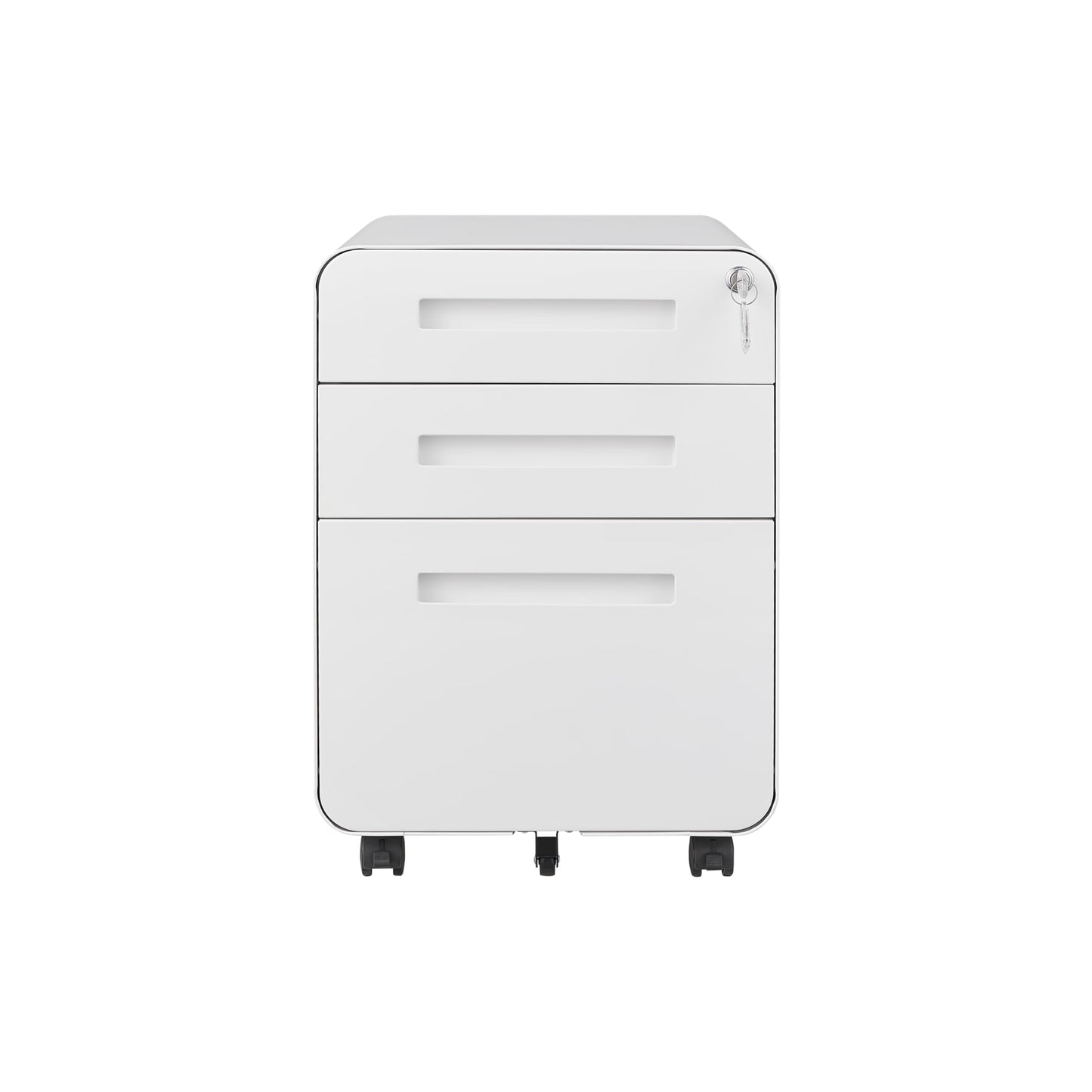 BouPower 3 Drawer File Cabinet for Home Office, Under Desk Mobile Filing Cabinet with Lock for A4/Letter/Legal Size, 5 Wheel Anti-tilt Rolling File Cabinets, Fully Assembled (Except Casters)