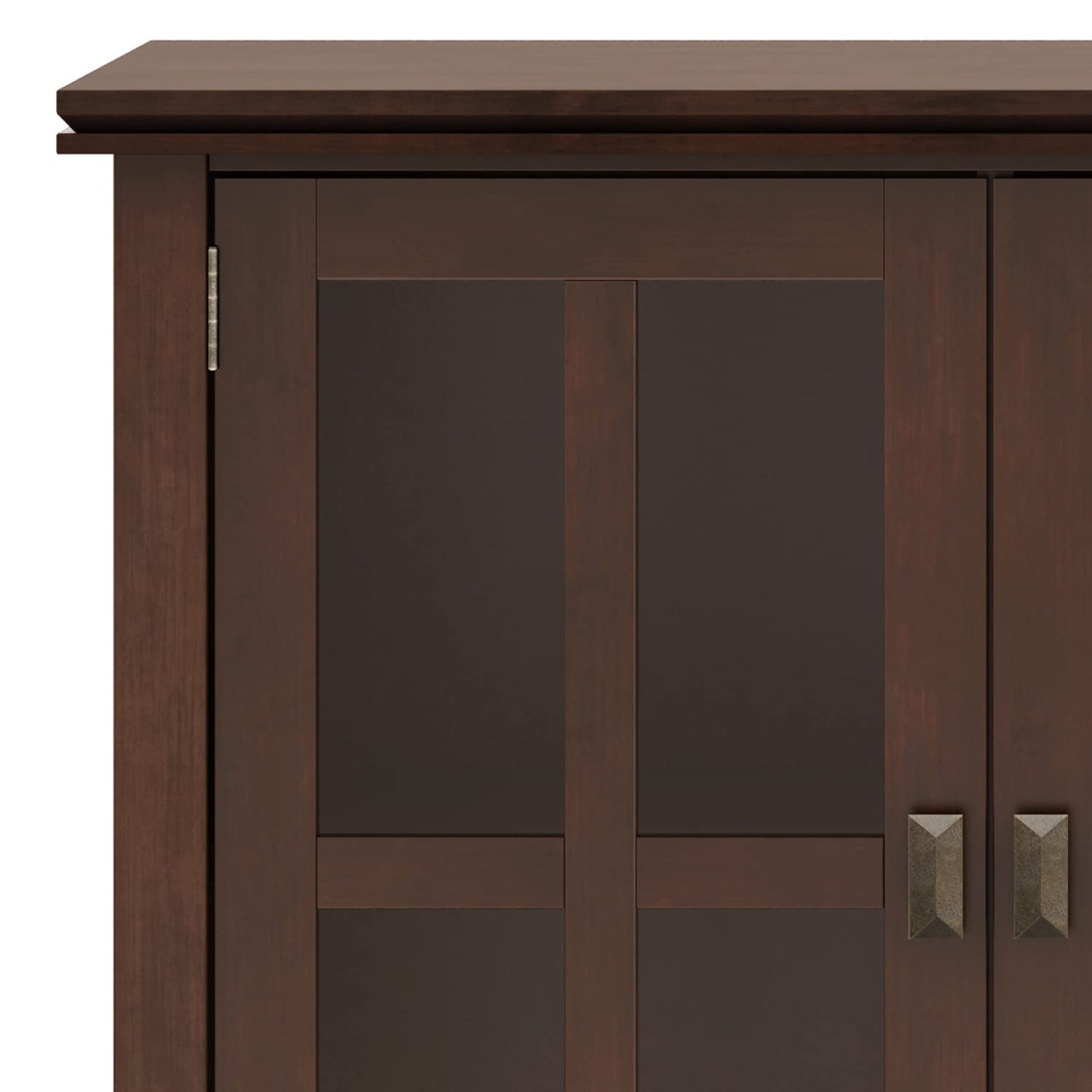 SIMPLIHOME Artisan Storage Cabinet - 66 inch Wide Solid Wood 4-Door Sideboard Cabinet in Russet Brown, Contemporary Buffet for Living Room or Dining Room with Glass Doors and Adjustable Shelves