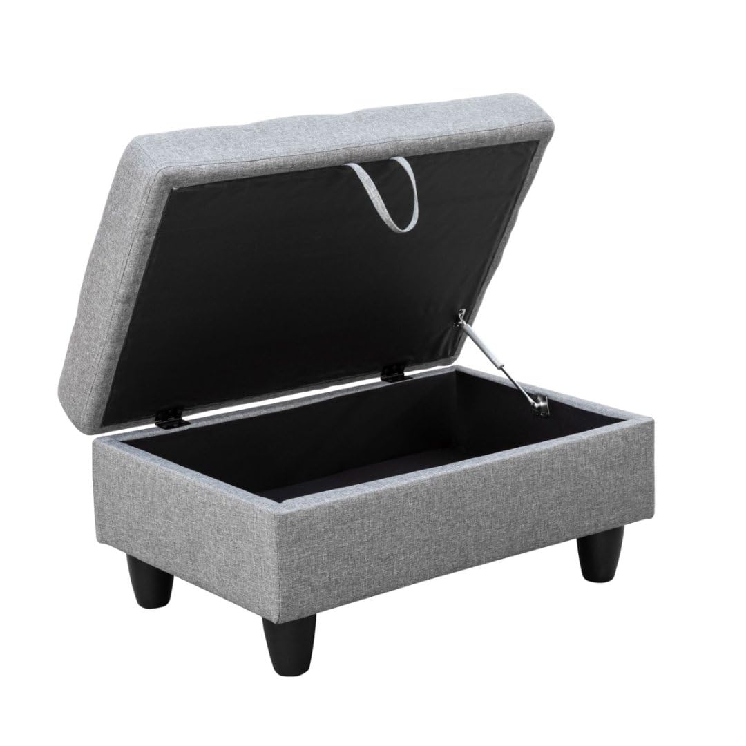 UOCFYK L-Shaped 3-Piece Linen Sofa with Storage Ottoman Set, Sectional Couch Sofa Set for Living Room, Office, Small Space, Grey