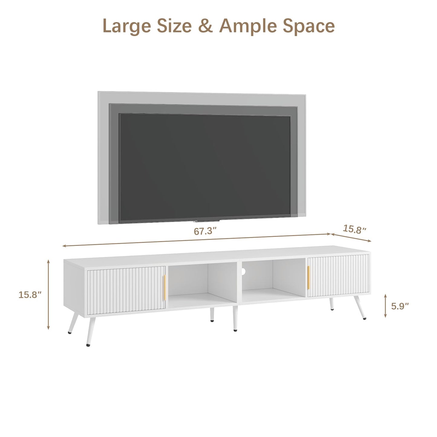 HedoAjim Fluted TV Stand for 55 65 70 75 78 inch TV, Modern Chic Entertainment Center for TVs, Entertainment Center with Storage, Television Stands, TV Media Console for Bedroom, Living Room (White)