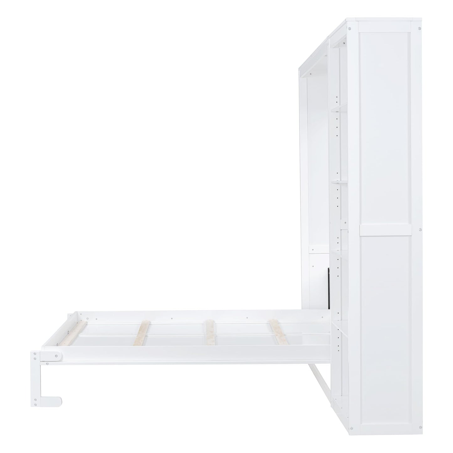 Merax Space-Saving White Murphy Bed Queen Size with Adjustable Storage Shelves, Multifunctional Foldable Wall Bed for Small Spaces Studio Study Office Guest Room