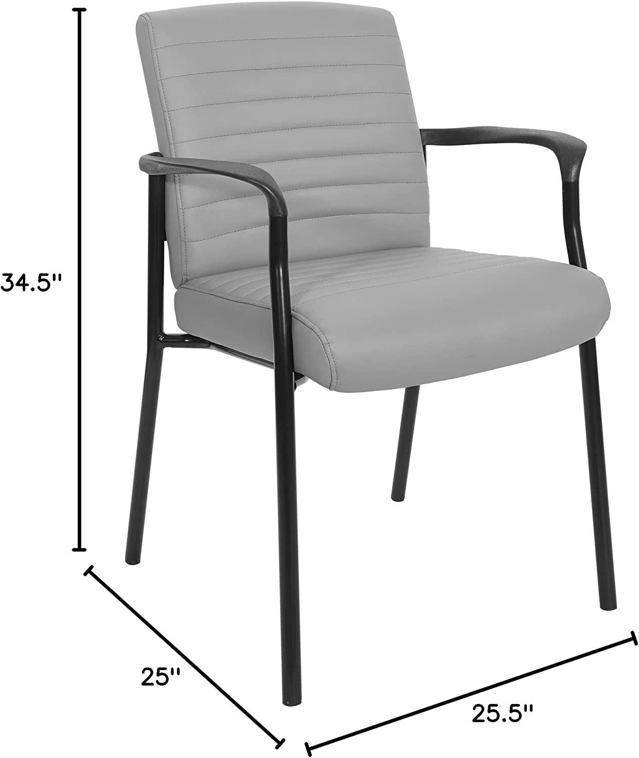 Office Star FL Series Faux Leather Padded Guest Chair with Built-in Lumbar Support, Charcoal Grey with Black Frame