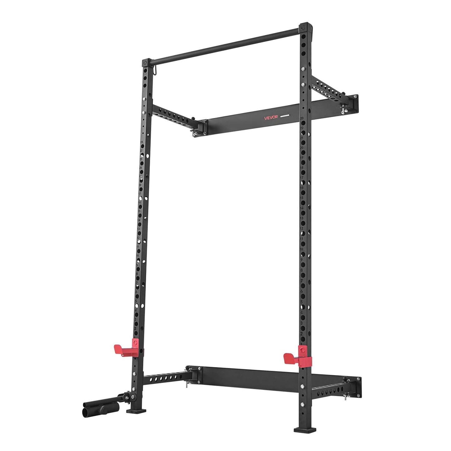 VEVOR Folding Power Cage, Wall-Mounted Power Rack Squat Rack, Multifunctional Strength Training Workout Equipment with Landmine Holder, Adjustable J-Hooks & Pull-Up Bar for Home Gym, 1000LBS Capacity