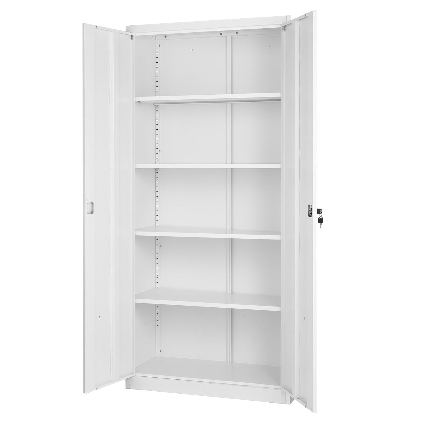 VEVOR Metal Storage Cabinet, Lockable Steel Garage Cabinet with Adjustable Shelves, 2 Magnetic Doors, 2 Keys, 5-Tiers Tool Storage Locker for Home, Office, School, Warehouse, Basement, Laundry, White