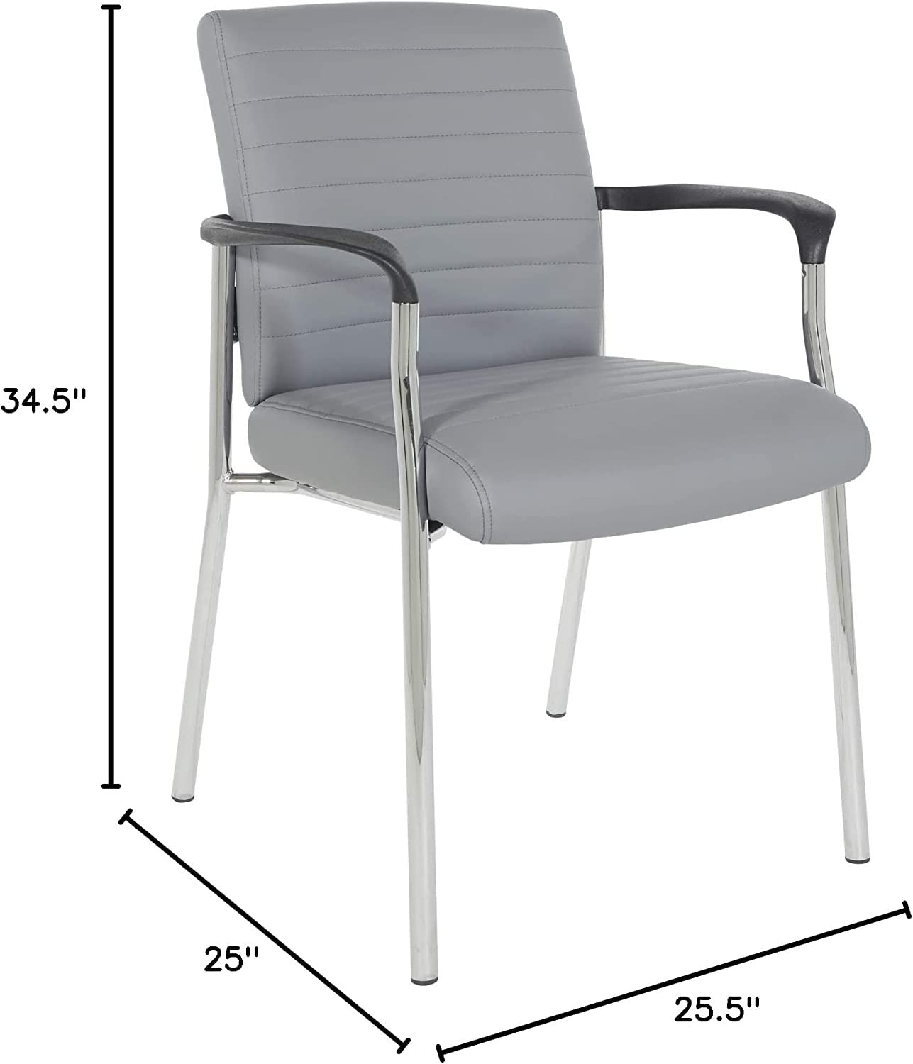 Office Star FL Series Faux Leather Padded Guest Chair with Built-in Lumbar Support, Charcoal Grey with Chrome Frame