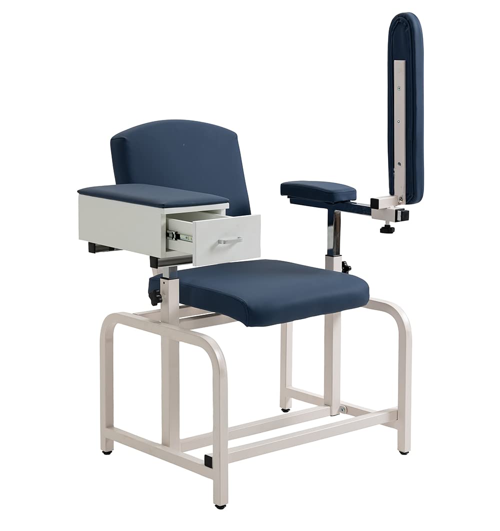 Medycare Lab Draw Chair Phlebotomy with Padded Flip Arm and Drawer (Blue)