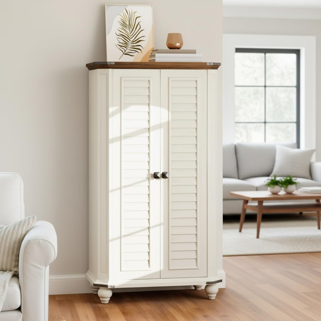 YITAHOME 45" Pantry Cabinet, Kitchen Pantry Storage Cabinet with Doors and Adjustable Shelves, 4-Tier Freestanding Buffet Cupboards Sideboard for Living Room and Dinning Room, White