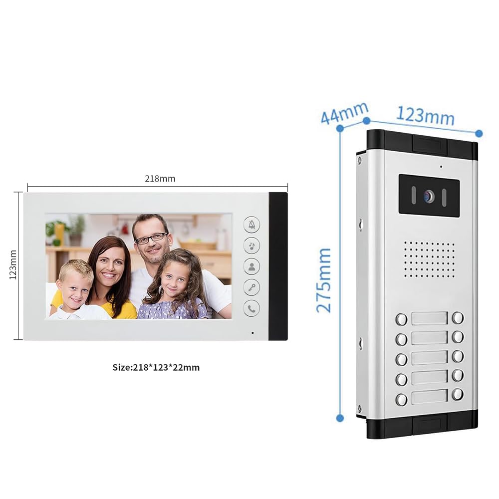 Wired Video Intercom System,7 Inch Ring Video Doorbell with IR Night Vision,HD Camera Kits,IR Outdoor Camera,Dual-Way Intercom for Villa Home Office Apartment (1 Bell +6 Monitor)