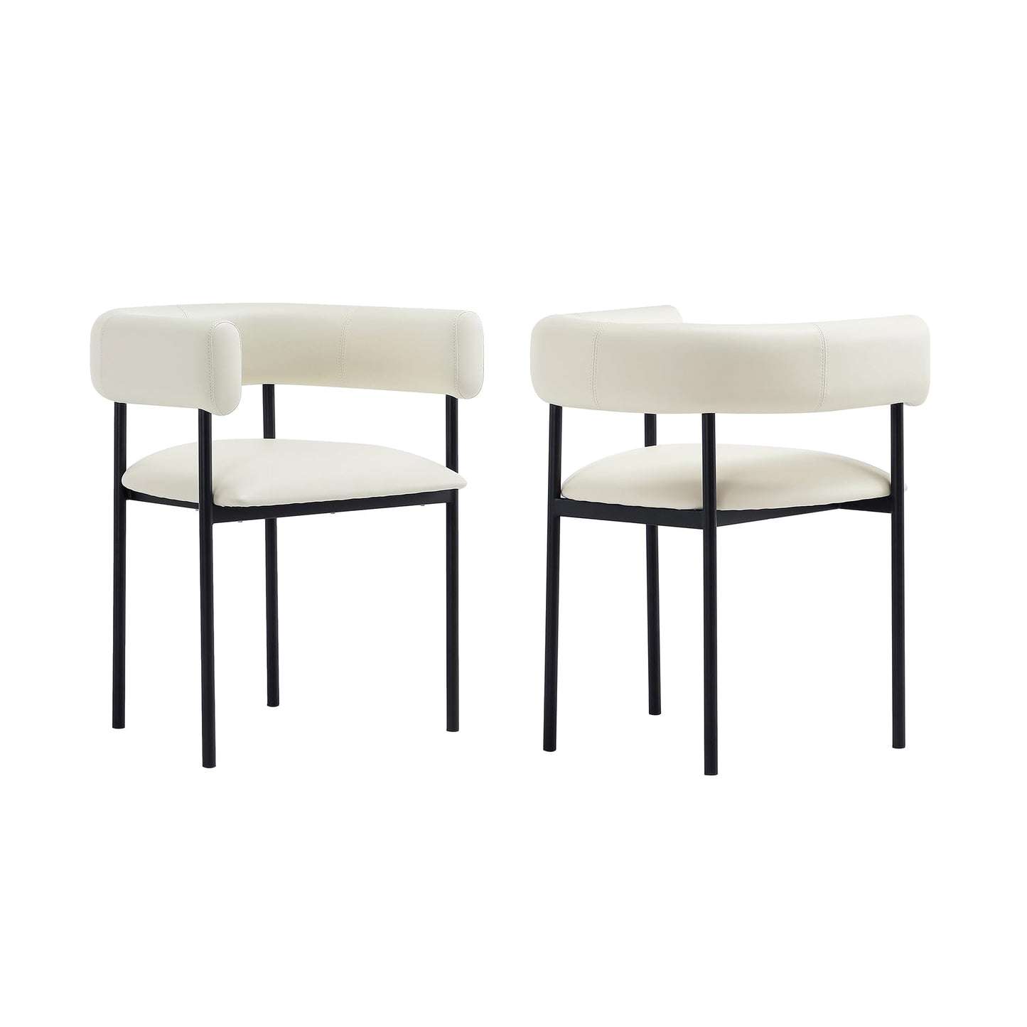 Manhattan Comfort Onda Dining Chair Upholstered in Vegan Leather, Metal Frame with Wraparound Backrest, Modern Seating for Kitchen Counter and Table, Ivory