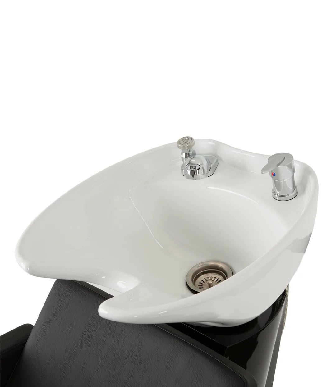 Buy-Rite Christina Shampoo Backwash Unit with Deep Tilting Porcelain Bowl, Dual Nozzle, Extra Wide Foam Seat, Built-in Vacuum Breaker, Steel Frame, Modern European Design, YLG-558-WHT (White Sink)