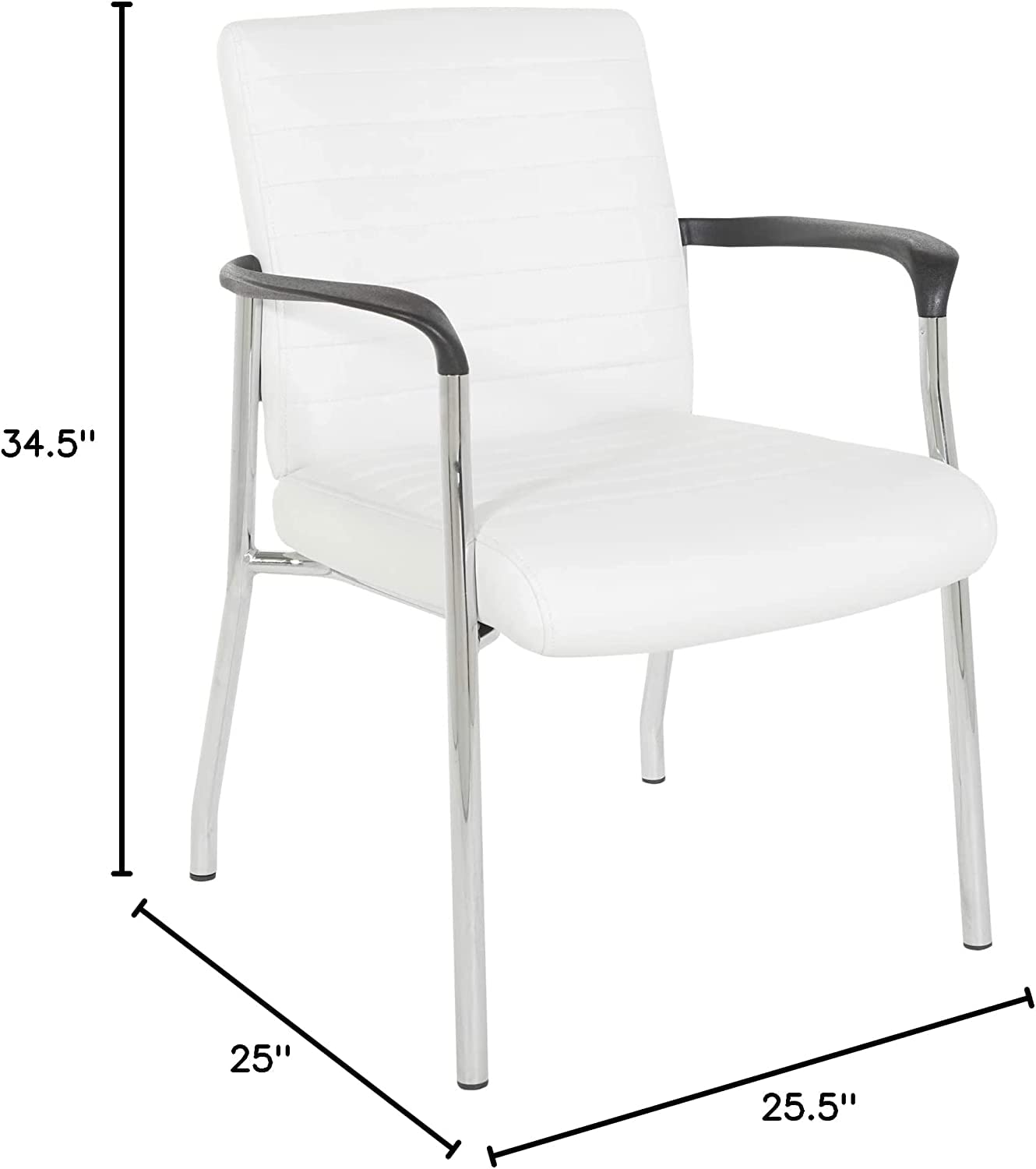 Office Star FL Series Faux Leather Padded Guest Chair with Built-in Lumbar Support, White with Chrome Frame