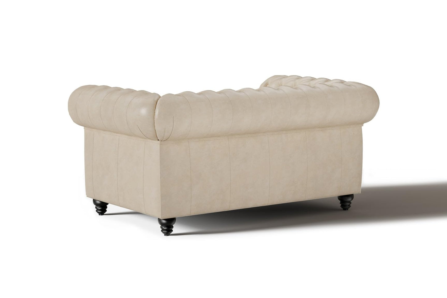 Valencia Parma Chesterfield Loveseat 64" | Premium Full-Aniline Leather | Mid-Century Accent Chair with Classic Button Tufted Back and Wood Legs for Living Room, Antique White