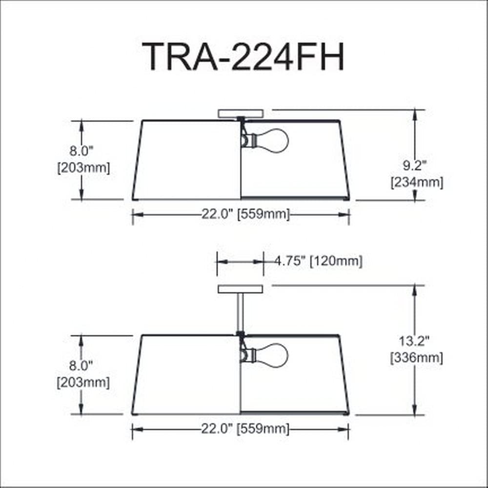 Dainolite Trapezoid Flush Mount 4-Light 400W Fabric Black Model TRA-224FH-BK-WH