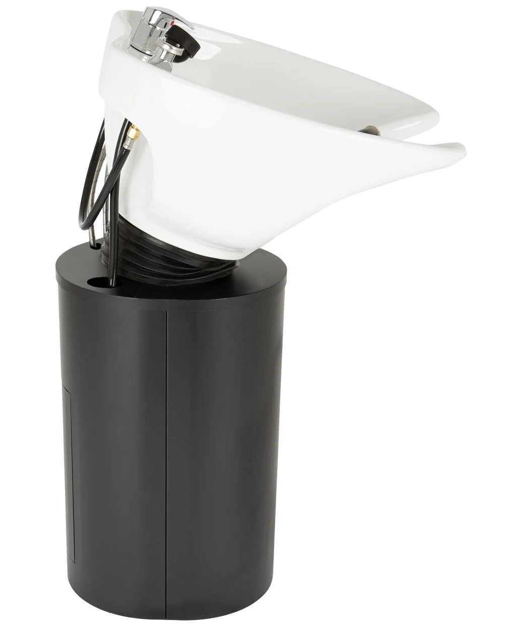 Buy-Rite Paris Pedestal Shampoo Unit with Black Metal Base with Tilting Porcelain Shampoo Bowl, Easy Access Rear Plumbing Door, NIN-030BLACKBASE-WHT (White Bowl)