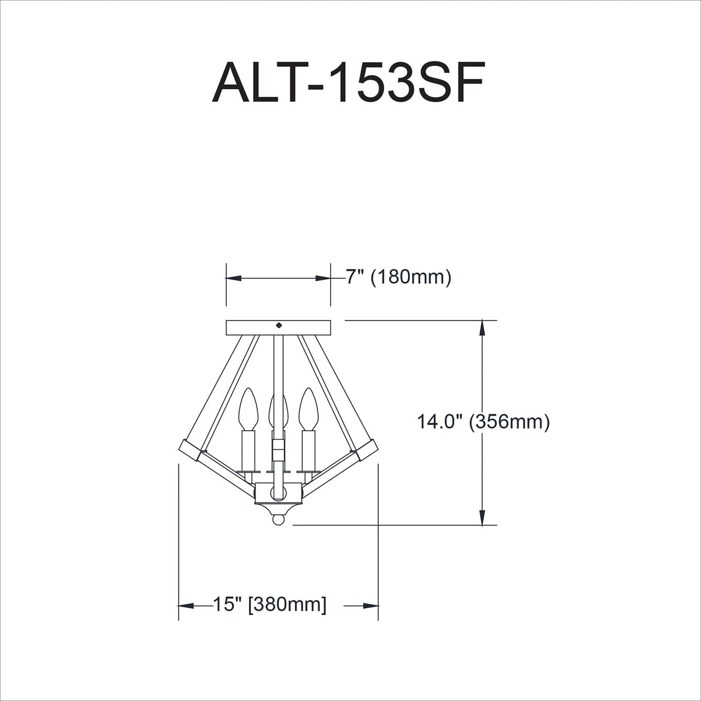 Dainolite 3 Light Semi-Flush Mount, Incandescent, Matte Black, Model ALT-153SF-MB, Clear Acrylic