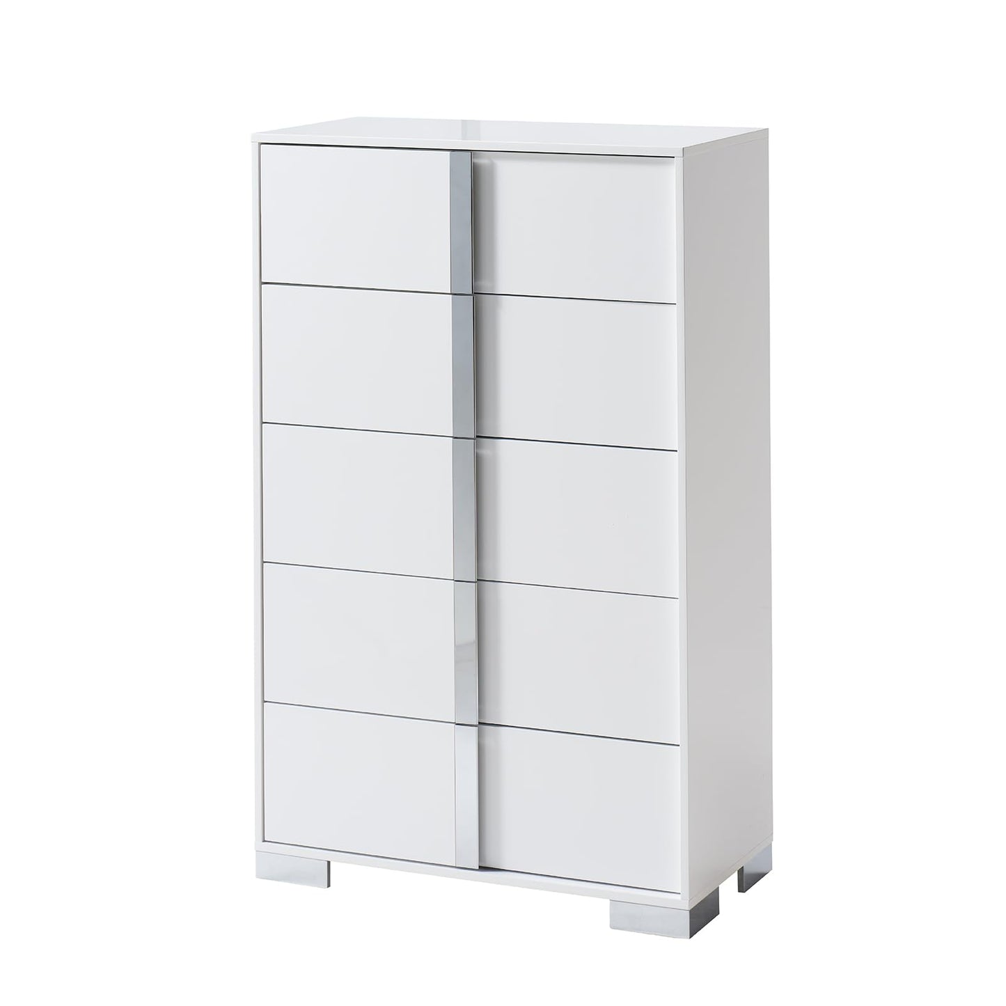 AMERLIFE 50.2" H Modern 5 Drawer Dresser, Glossy Surface Chest of Drawers, Large Storage Organizer for Bedroom, Living Room, Cloakroom, Luxury, White