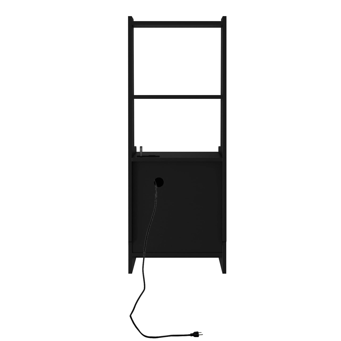 Black Nightstand with Charging Station & Night Light, Modern Black Bedside Table with Bookshelf & Storage Cabinet for Bedroom, 41InchTall Nightstand for Bedroom - W15.74 x D15.74 x H41.14