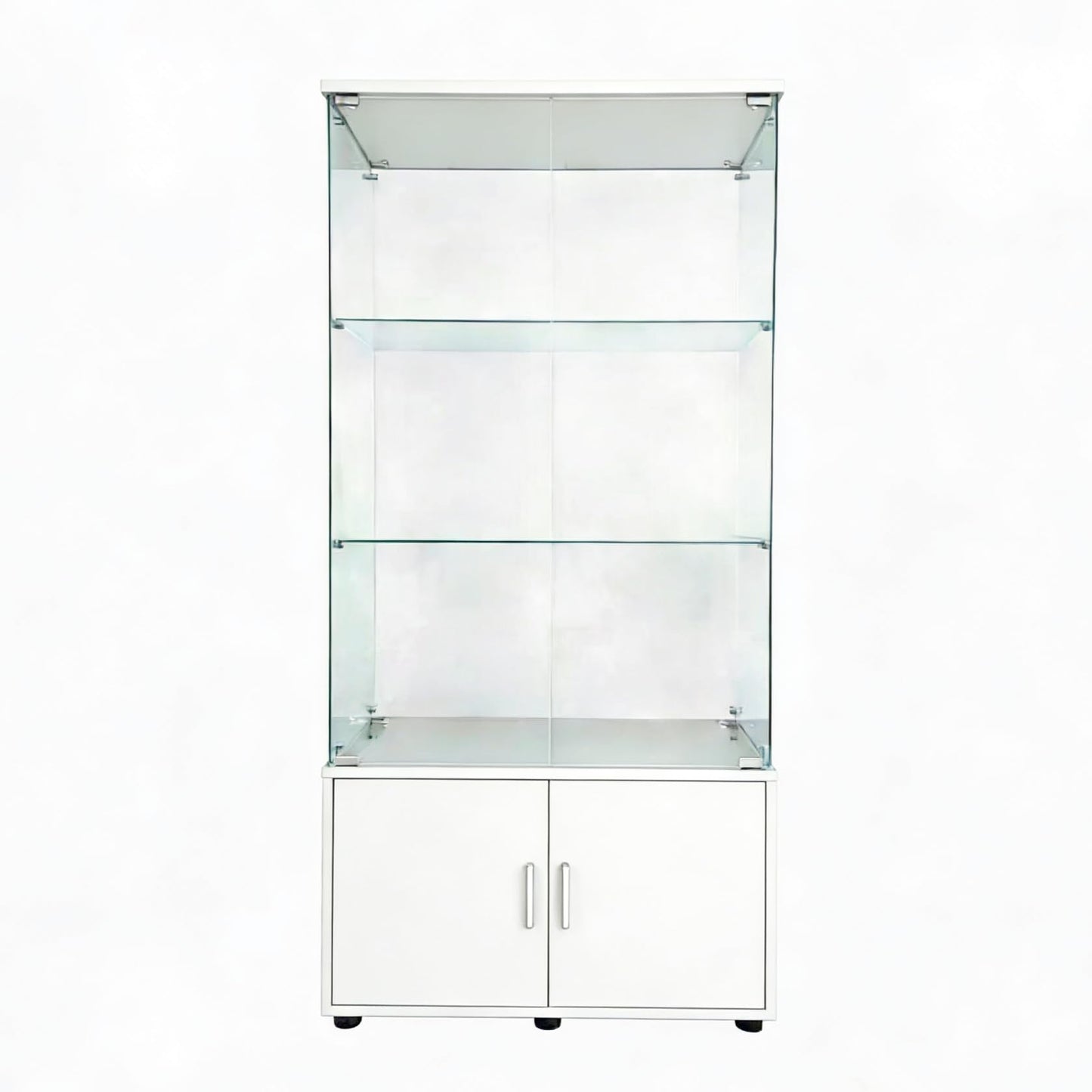 KEIKI Tempered Glass Display Cabinet, 4-Tier Tall Storage Case with Lockable Doors & Light, Modern Wall Curio Shelf Cabinet, Wine Rack for Bar Liquor Collectibles, Adjustable Feet, White