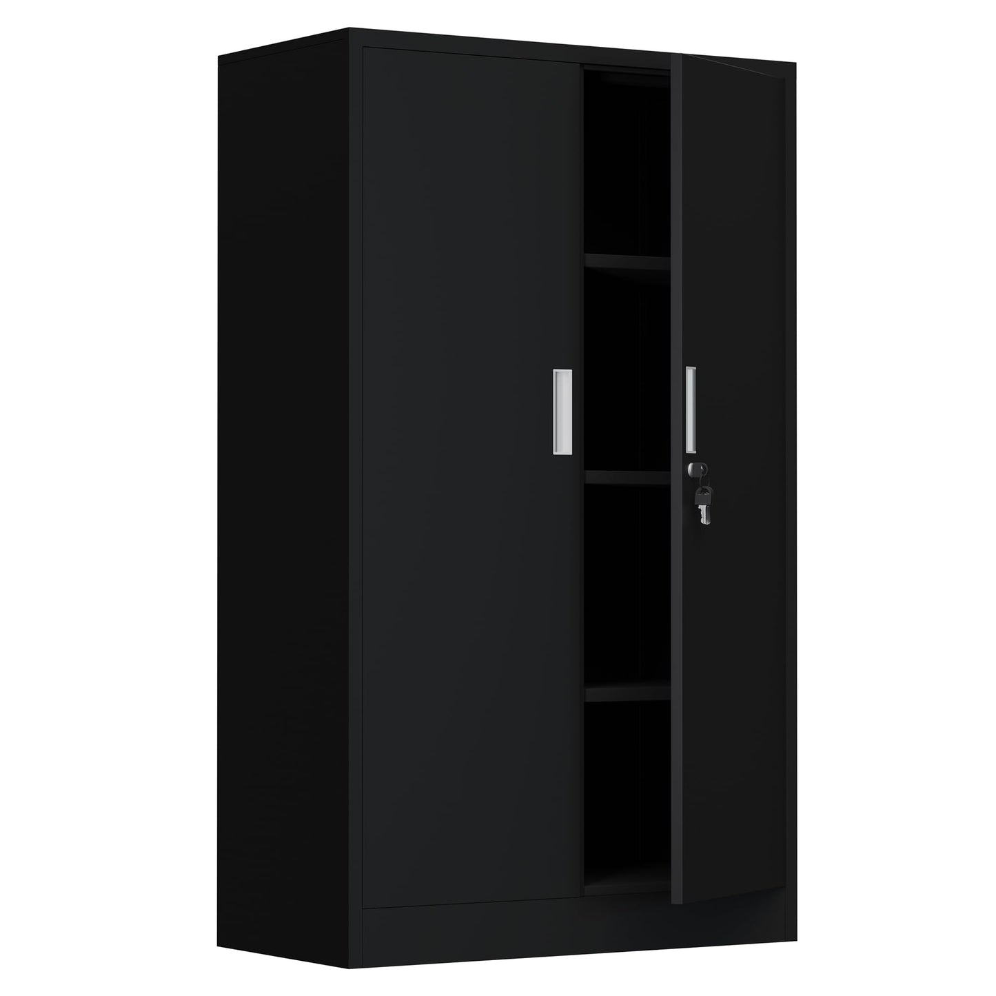 iJINGUR Metal Storage Cabinet with Locking Doors and Adjustable Shelves, 53.5-Inch Tall Lockable Storage Cabinets for Home Office Garage Kitchen Pantry (Black)