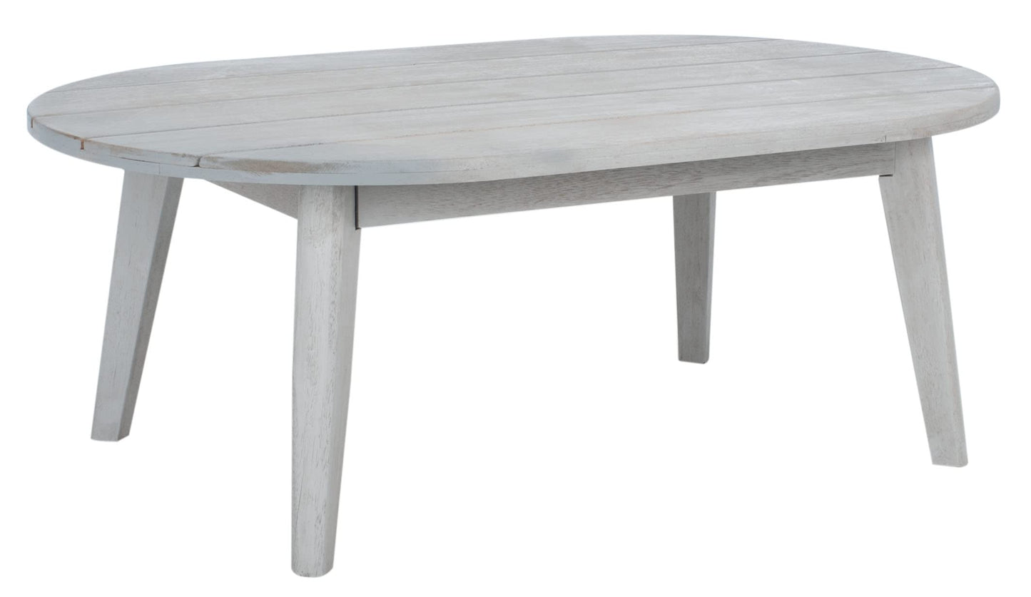 SAFAVIEH Outdoor - Deacon 4-Piece Conversation Set - Grey & Beige - Solid Wood - Coastal Slatted Design with Cushions - Ideal for Patio, Deck, Porch, Backyard (PAT7050H)