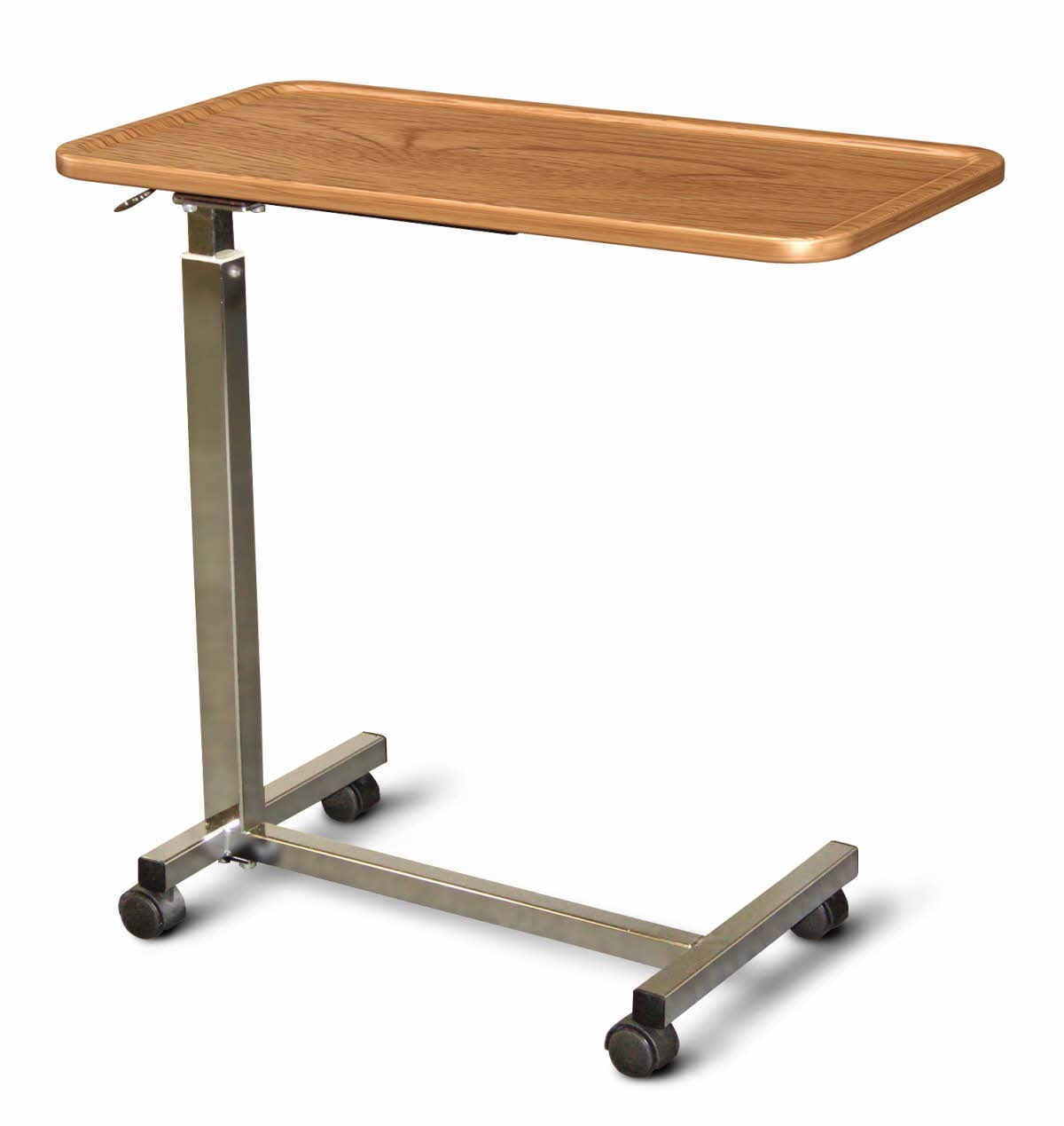 Medline at Home 150 Series Thermofoil Overbed Table, Maple - Adjustable Height, Rolling Bedside Table for Hospital and Nursing Home Use
