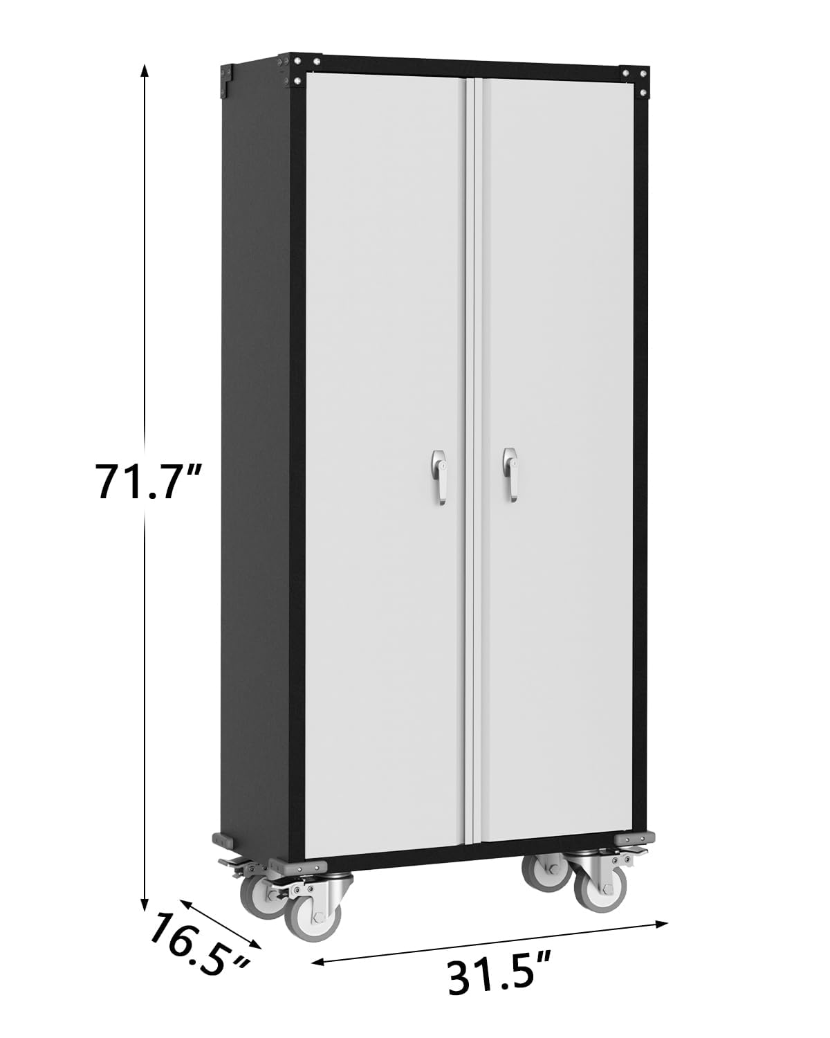 ActiveTrail Metal Storage Cabinet with Lock-71 Tall Tool Organizer Steel Lockers w/Hanging Rod Metal Wardrobe Cabinet on Wheels for Home, Office, Warehouse, Garage