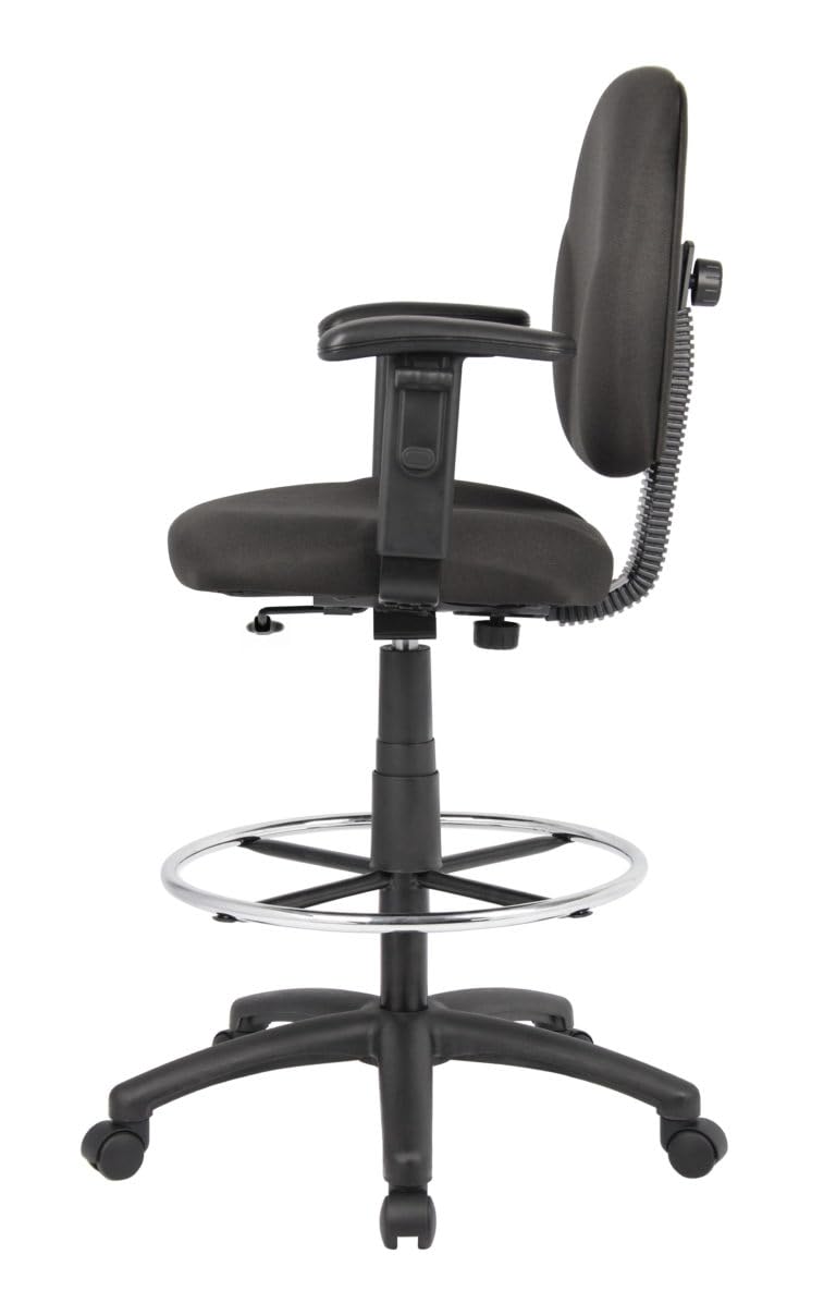 Boss Office Products B1691-BK Stand Up Fabric Drafting Stool with Adjustable Arms in Black