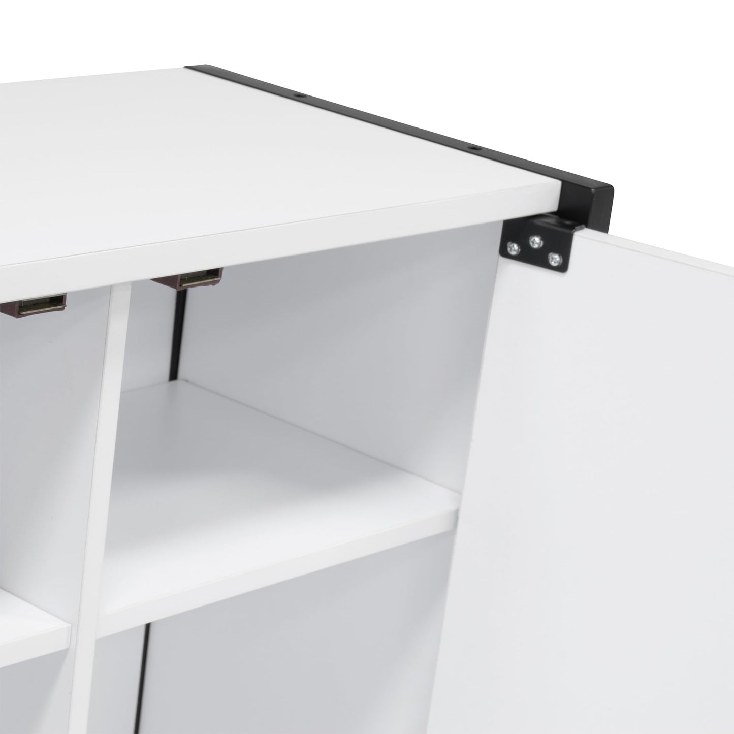Sew Ready Folding Craft Armoire Cabinet, 59" Tall Multipurpose Workstation with Drop-Leaf Table and Powder-Coated Steel Frame, Charcoal/White