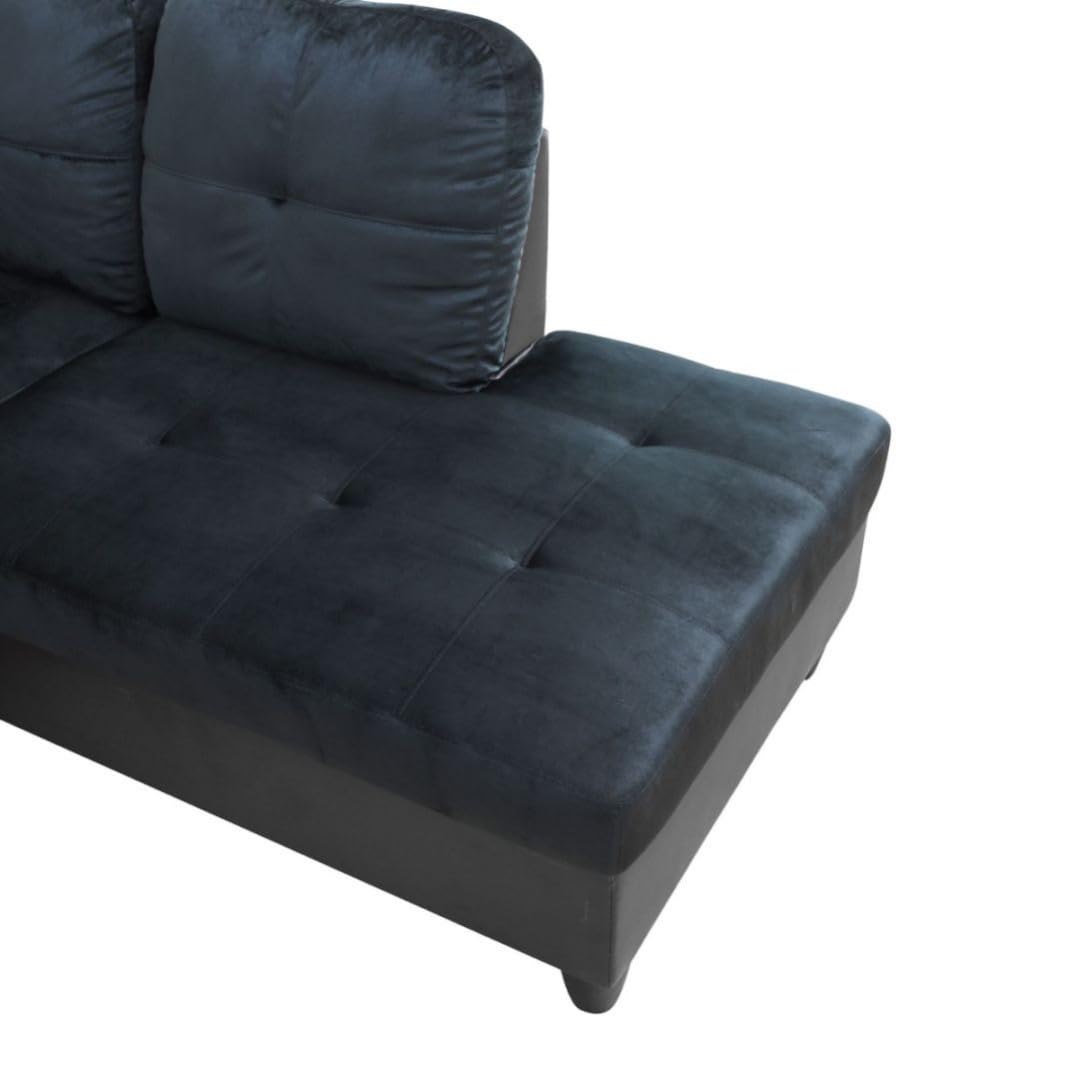 UOCFYK L-Shaped 3-Piece Lint and PVC Sofa with Storage Ottoman Set, Sectional Couch Sofa Set for Living Room, Office, Small Space, Dark Blue and Brown