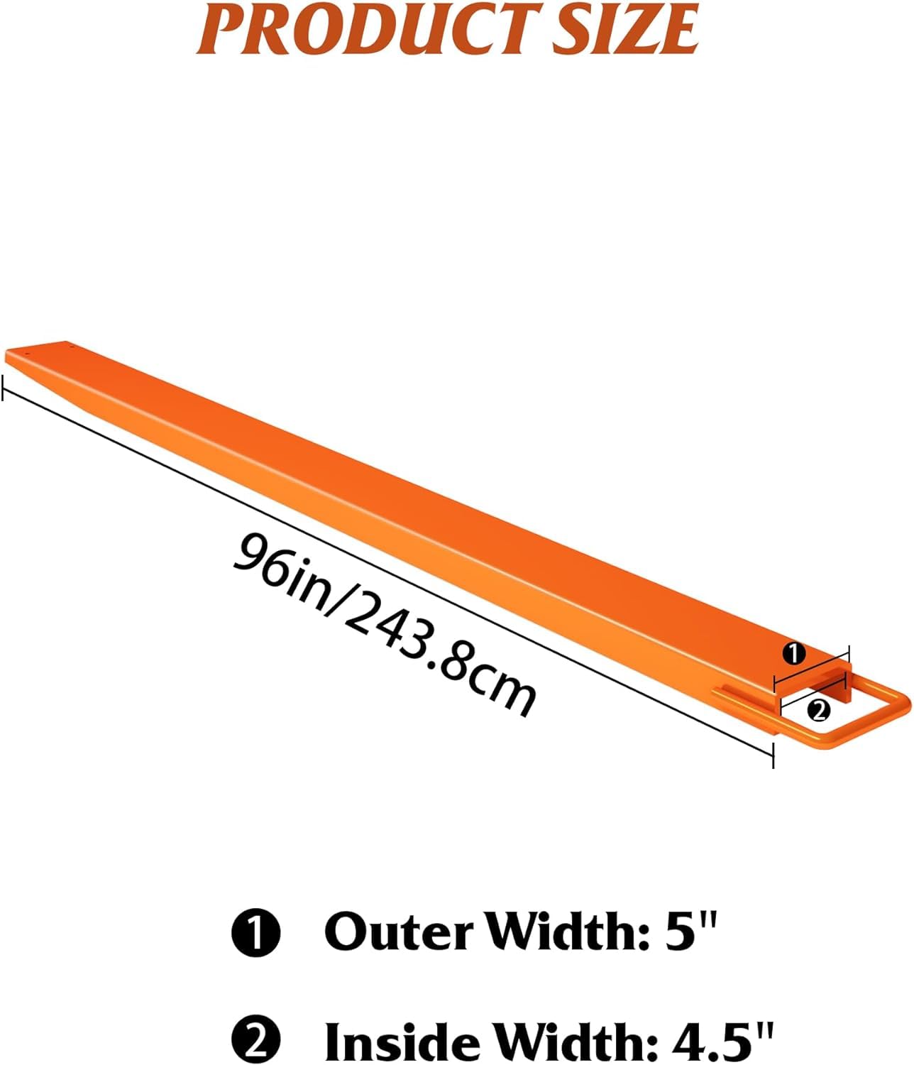 Pallet Forklift Extensions, 96" Fork Extensions 4.5" Width, Heavy Duty Fork Extensions for Forklifts, 1 Pair Forklift Extensions for Forklift Truck