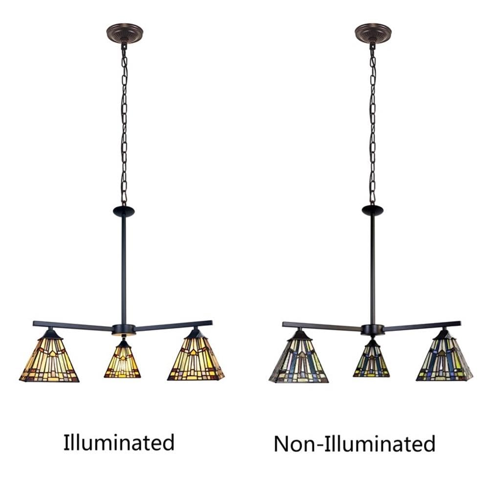 Chloe Lighting Kinsey Mini Chandelier, 3 Light, Blackish Bronze, 27in Wide, Multicolor Glass, Model CH33293MS27-EE3