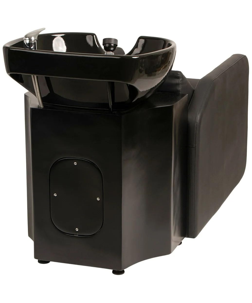 Buy-Rite Eclipse Lay-In Shampoo Backwash Unit for Salons & Barbershops - Porcelain Bowl with Hardware, Extra-Wide Reclining Seat, Kick-Out Leg Rest, Built-In Headrest & Lumbar Support, TS-8088-BLK
