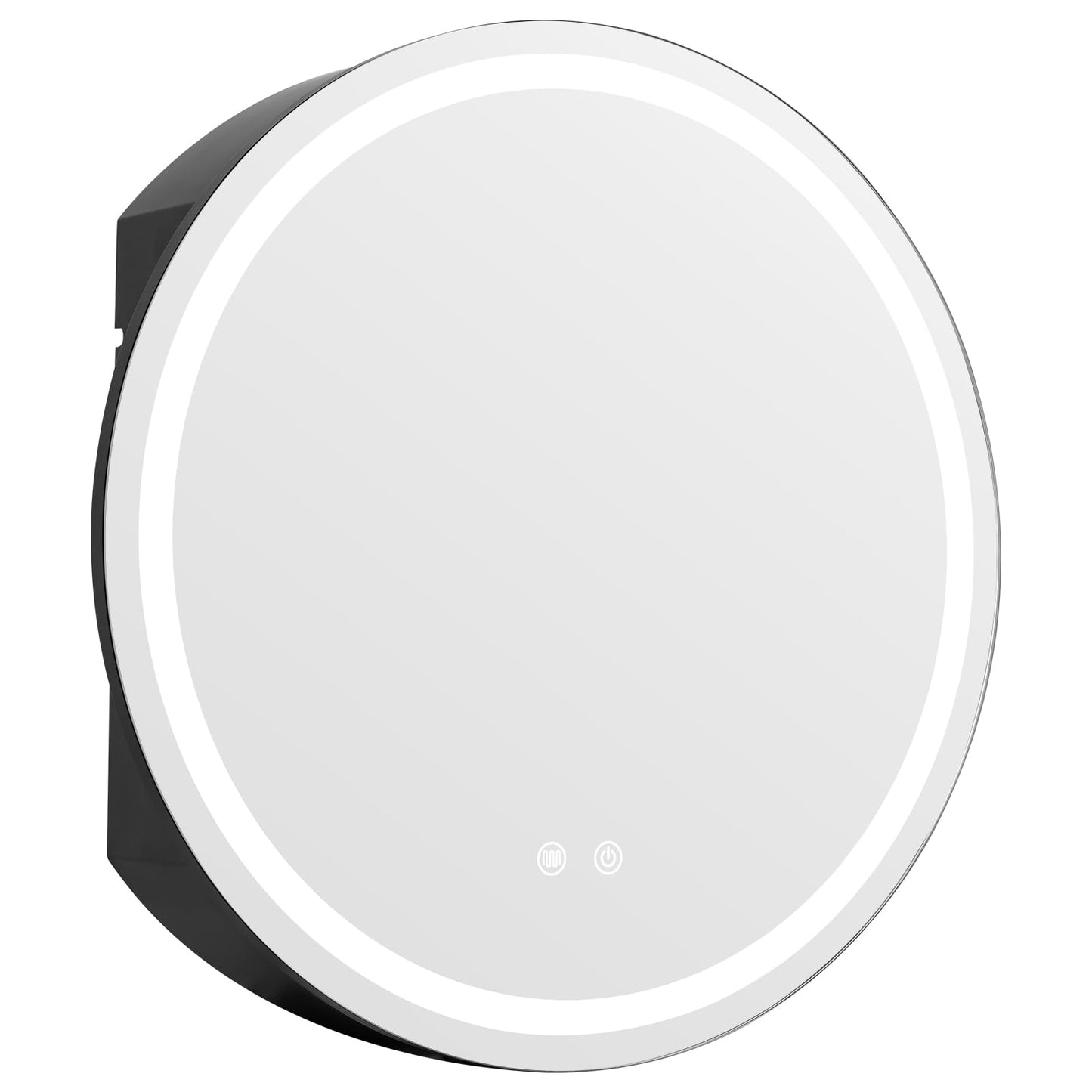 WallBeyond 24 in Round LED Medicine Cabinet with Mirror, Black Bathroom Cabinet with Storage, 3 Color Stepless Dimmable Lights, Anti-Fog, Memory Function, Hardwired, Surface Mount