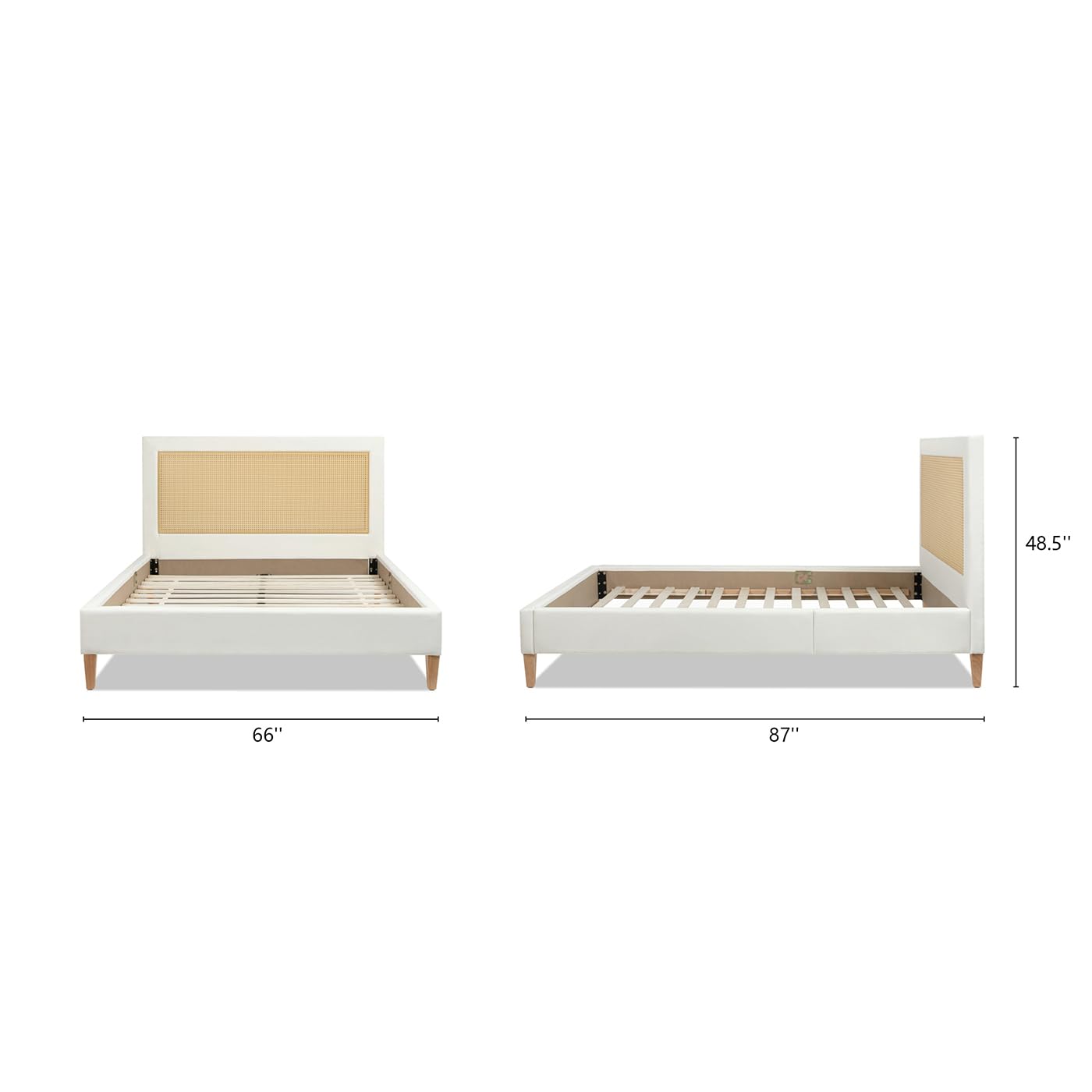 Jennifer Taylor Home Haley Upholstered Cane-Back Platform Bed, Queen, Antique White Polyester