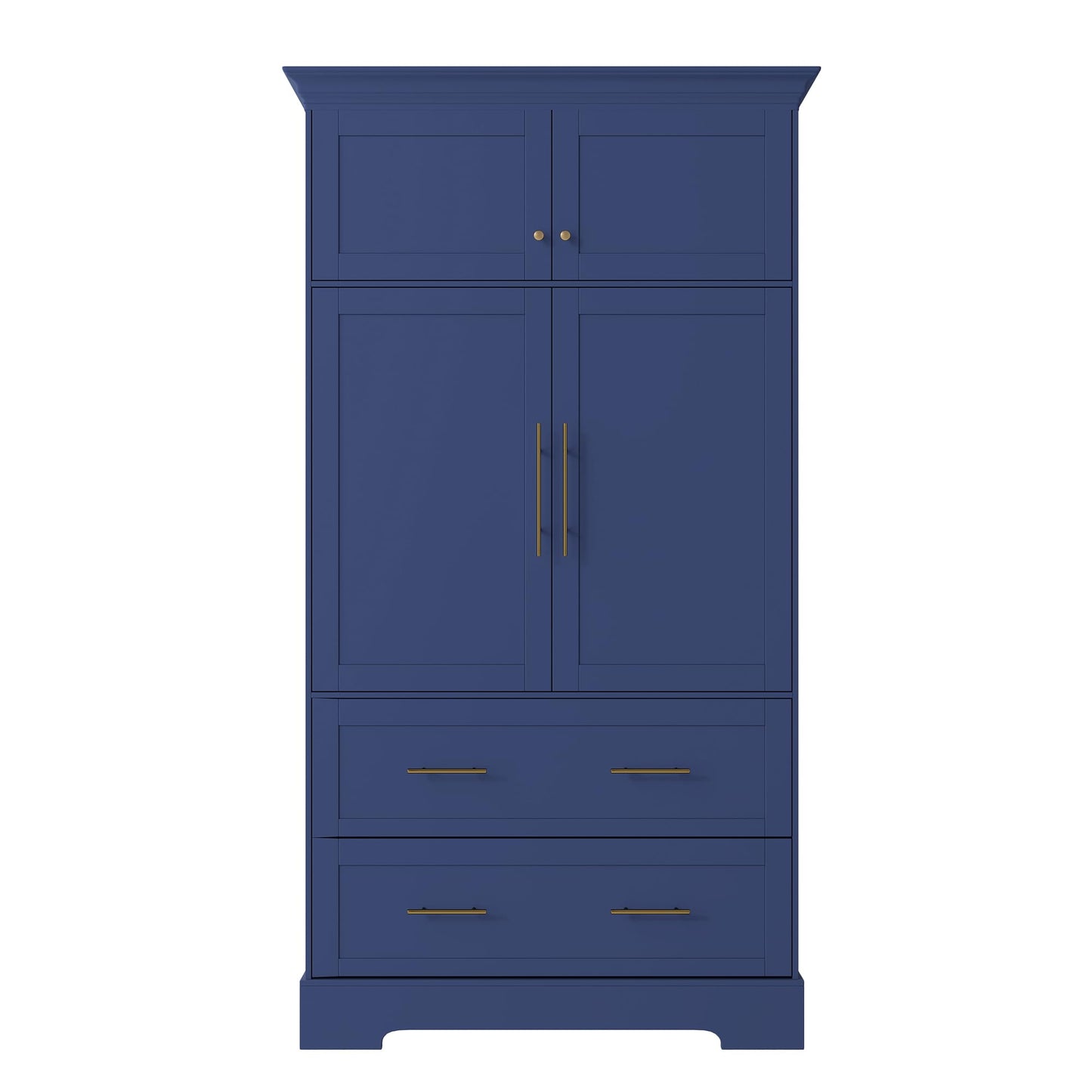 Merax 72.6" Farmhouse Kitchen Pantry Cabinet with Pull-Out Trays & Drawers, Freestanding Pantry with Cake Pan Storage, 4-Door Shaker Style Storage Cabinet, 40" L x 18" W, Blue