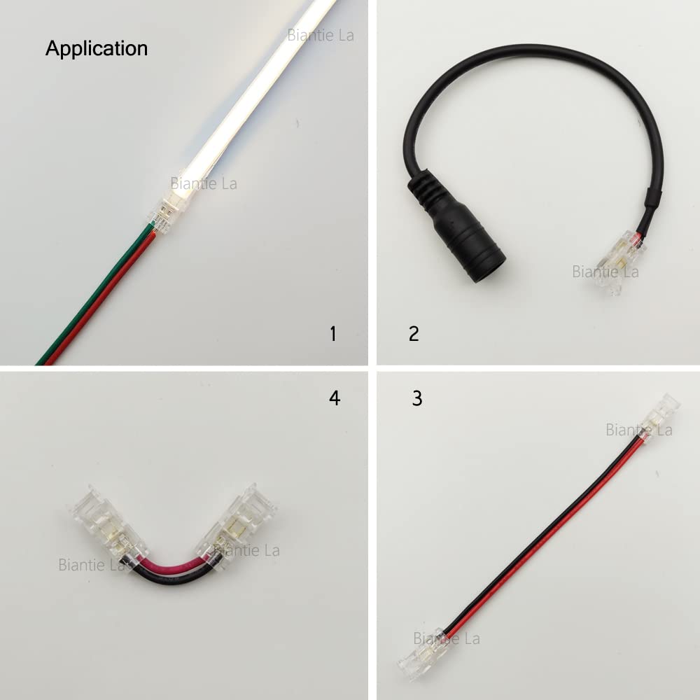 Biantie La 2-Pin LED Light Strip Connectors, 5mm, Solderless Adapter for 12V 24V COB LED Strips, Pack of 10