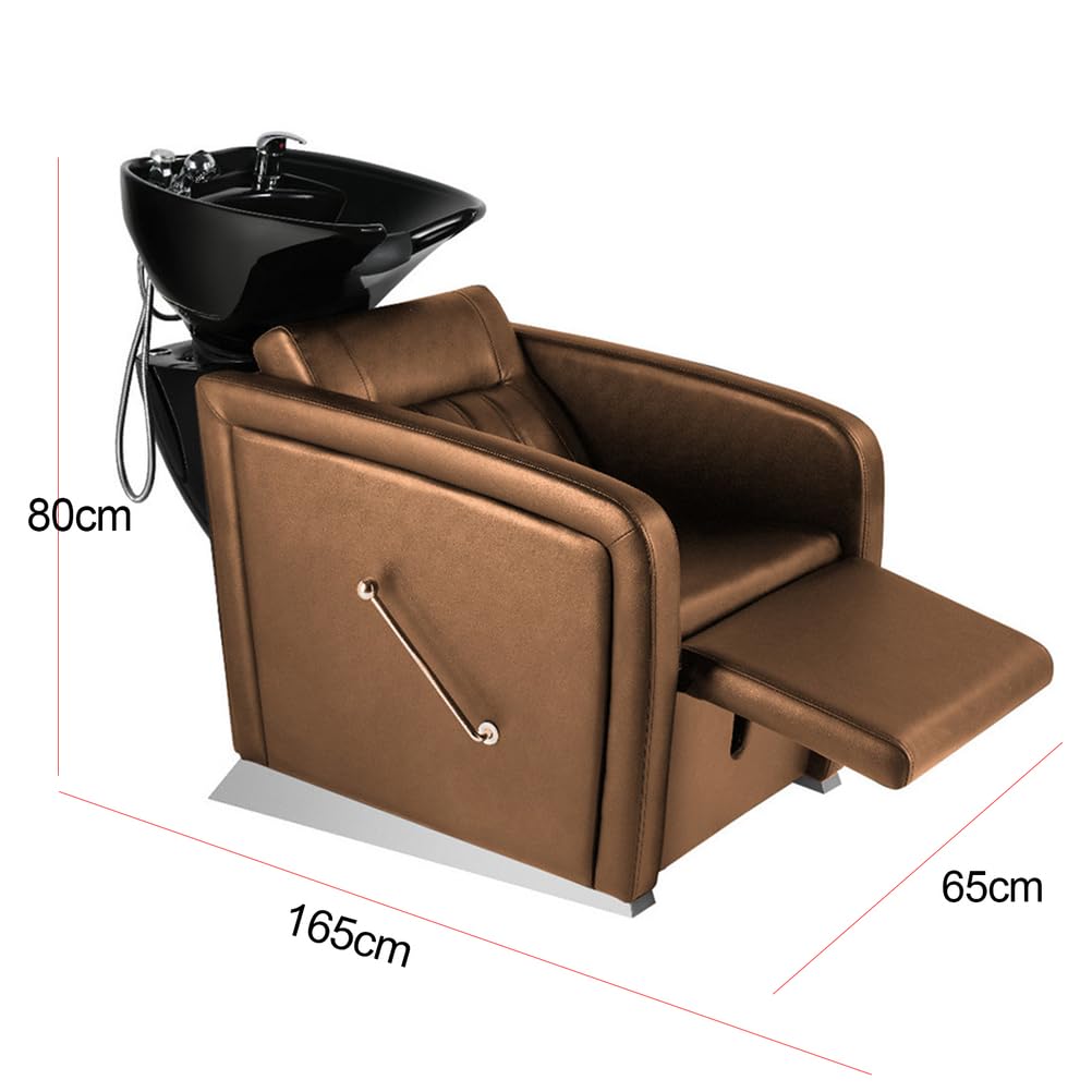 Backwash Shampoo Unit for Salon, Hair Washing Station with Ceramic Bowl Adjustable Footrest, Chair Sink Barber Shop Beauty Equipment
