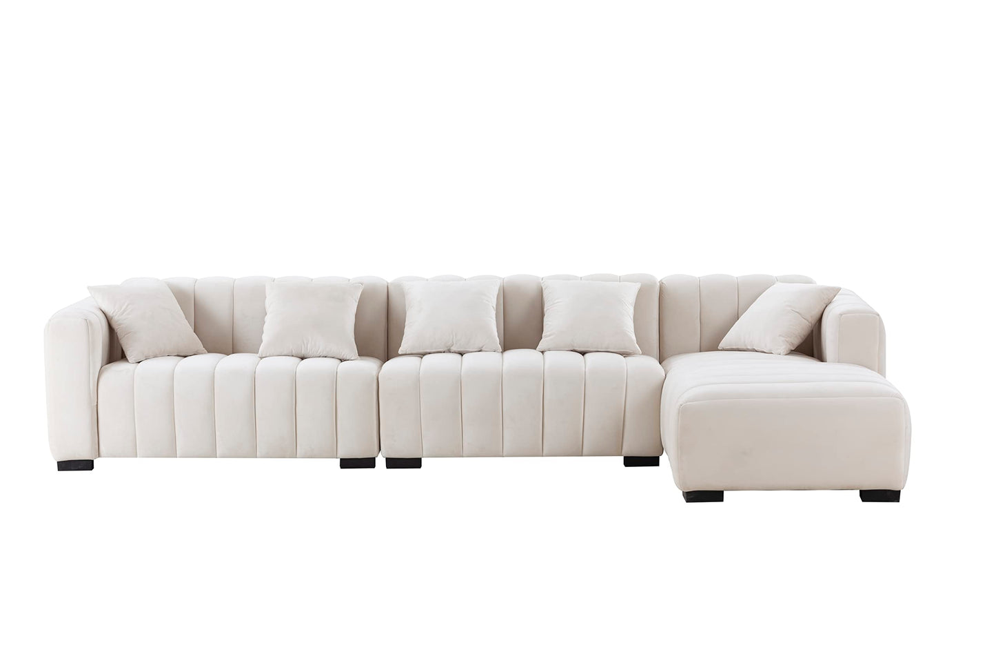 KEIKI 139" L-Shape Velvet Modular Sectional Sofa with Right Chaise Lounge, Modern Style Upholstered Oversized Reversible 3-Seater Channel Tufted Couch, Easy Assembly, for Apartment, Living Room, Beige