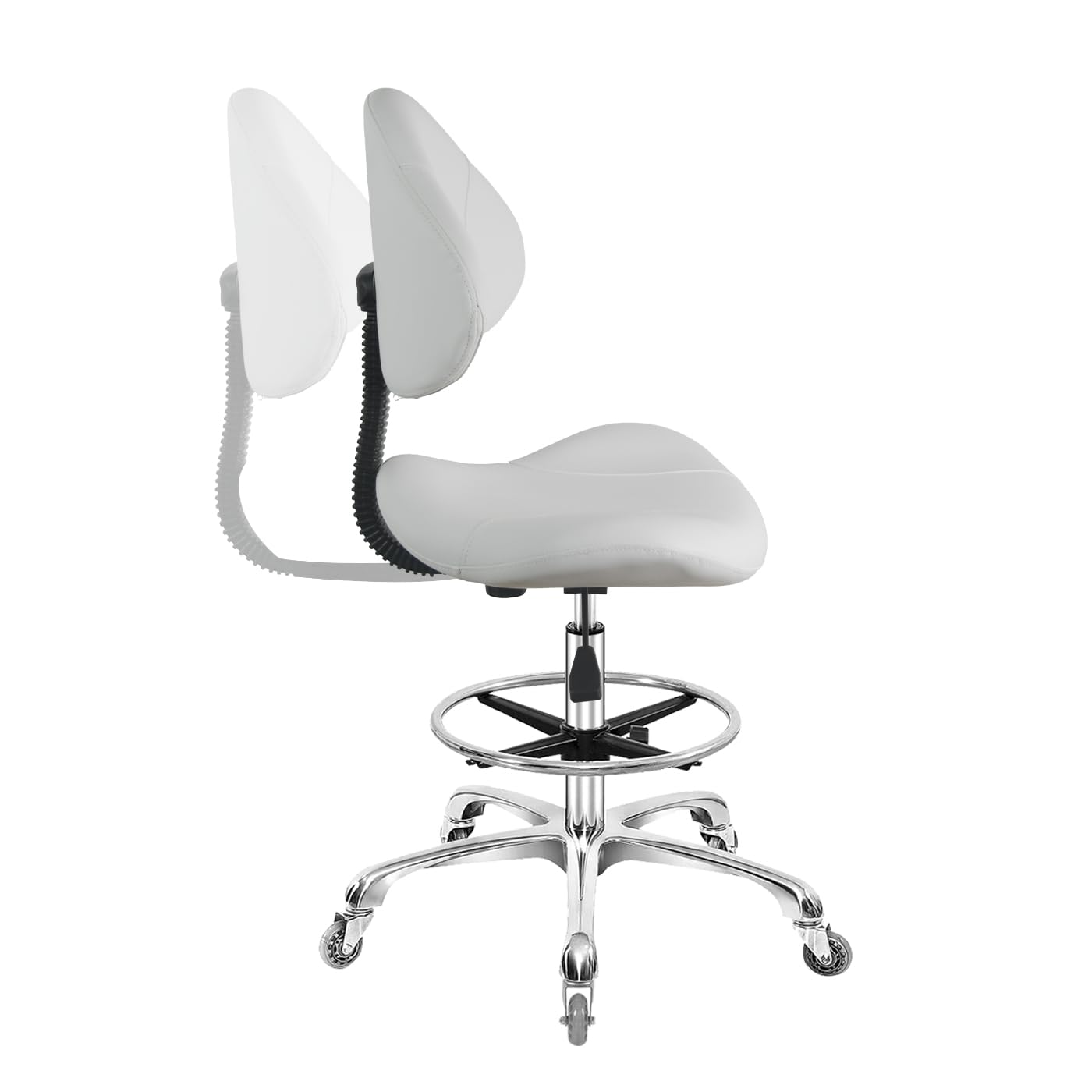 Nazalus Rolling Swivel Drafting Chair Adjustable Heavy Duty (400lbs) Lumbar Support Task Chair for Home Desk Studio Design Lab(Triangular Back White)