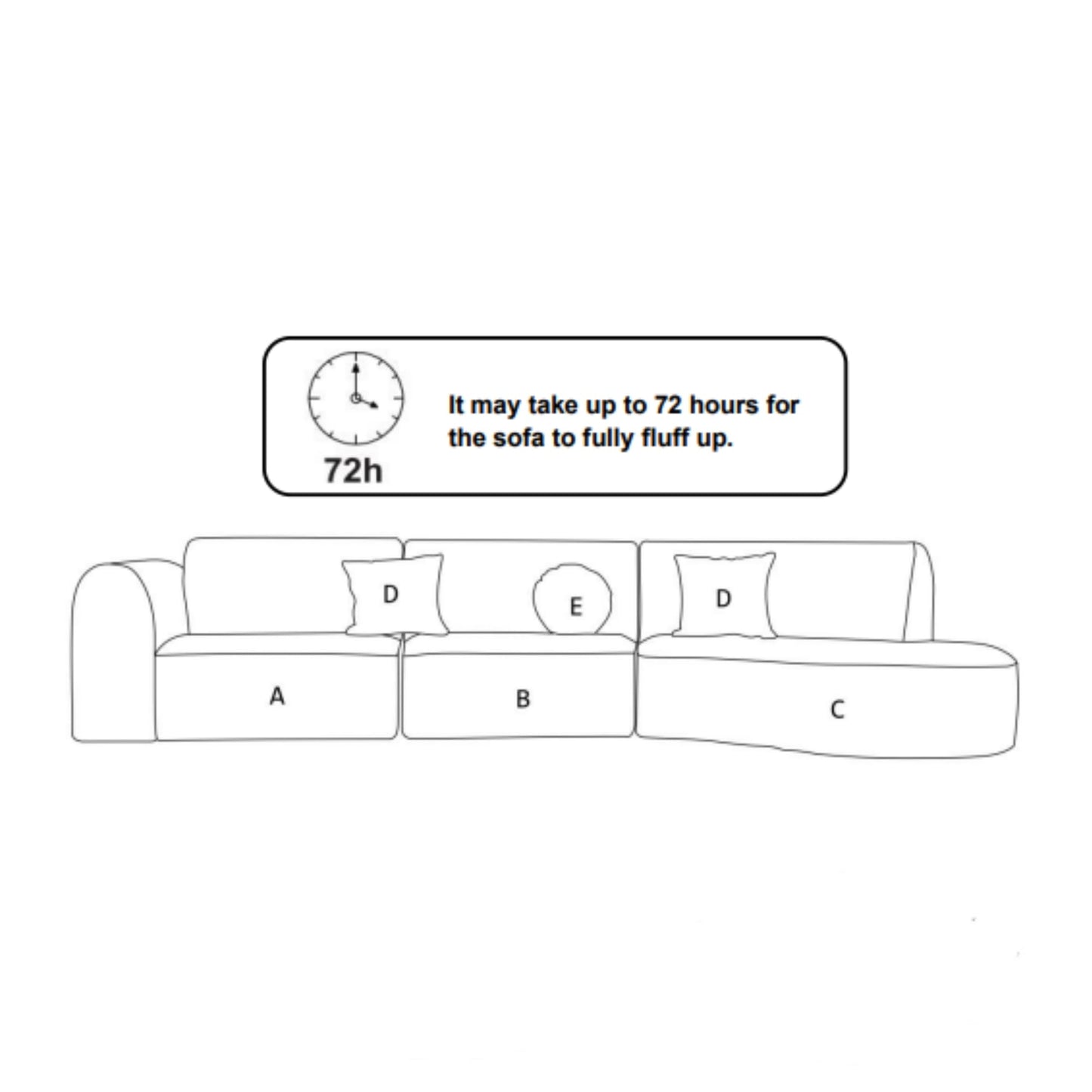 Merax 140" Curved Polyester Sectional Sofa Set, 7 Seat Modern Cloud Couch with Chaise Lounge,3 Pillows, Fully Assembled for Living Room, Orange