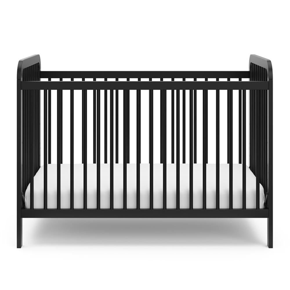 Pemberly Row 3-in-1 Convertible Crib, 53.8" Pine Wood, Black Finish, Adjustable Mattress Base, GREENGUARD Gold Certified, Modern Design Baby Crib to Toddler Bed and Daybed for Nursery Use